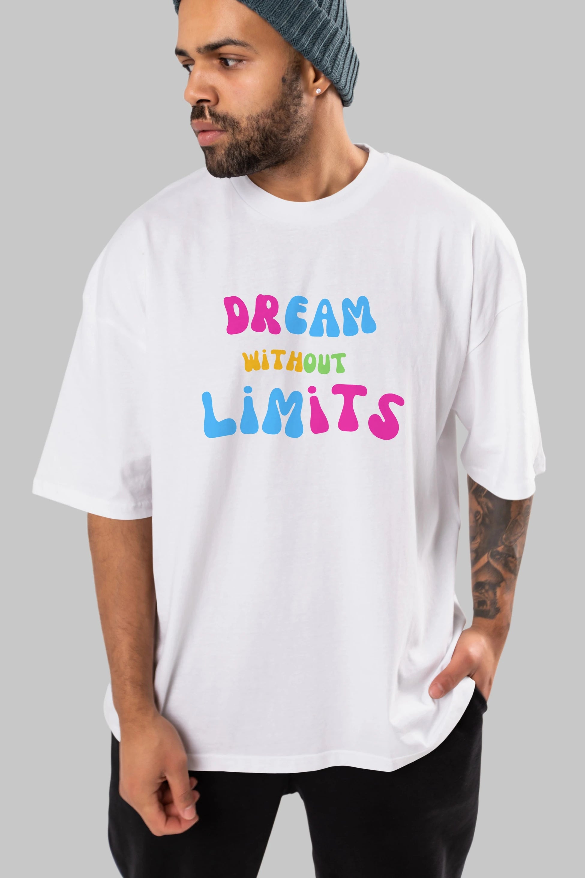 Dream Without Limits Yazılı Ön Baskılı Oversize t-shirt Erkek Kadın Unisex