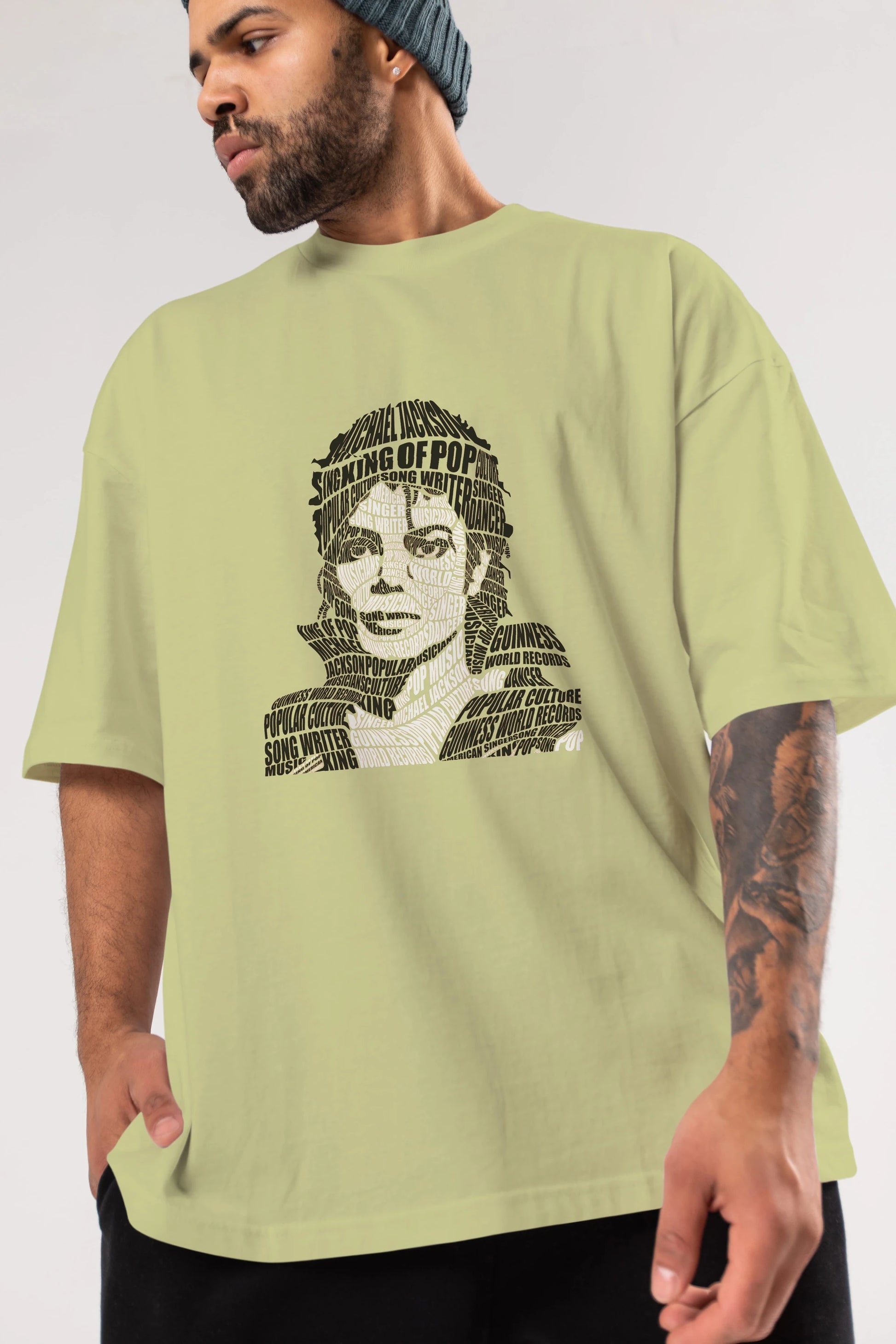Michael Jackson Calligram Ön Baskılı Oversize t-shirt %100 pamuk Erkek Kadın Unisex