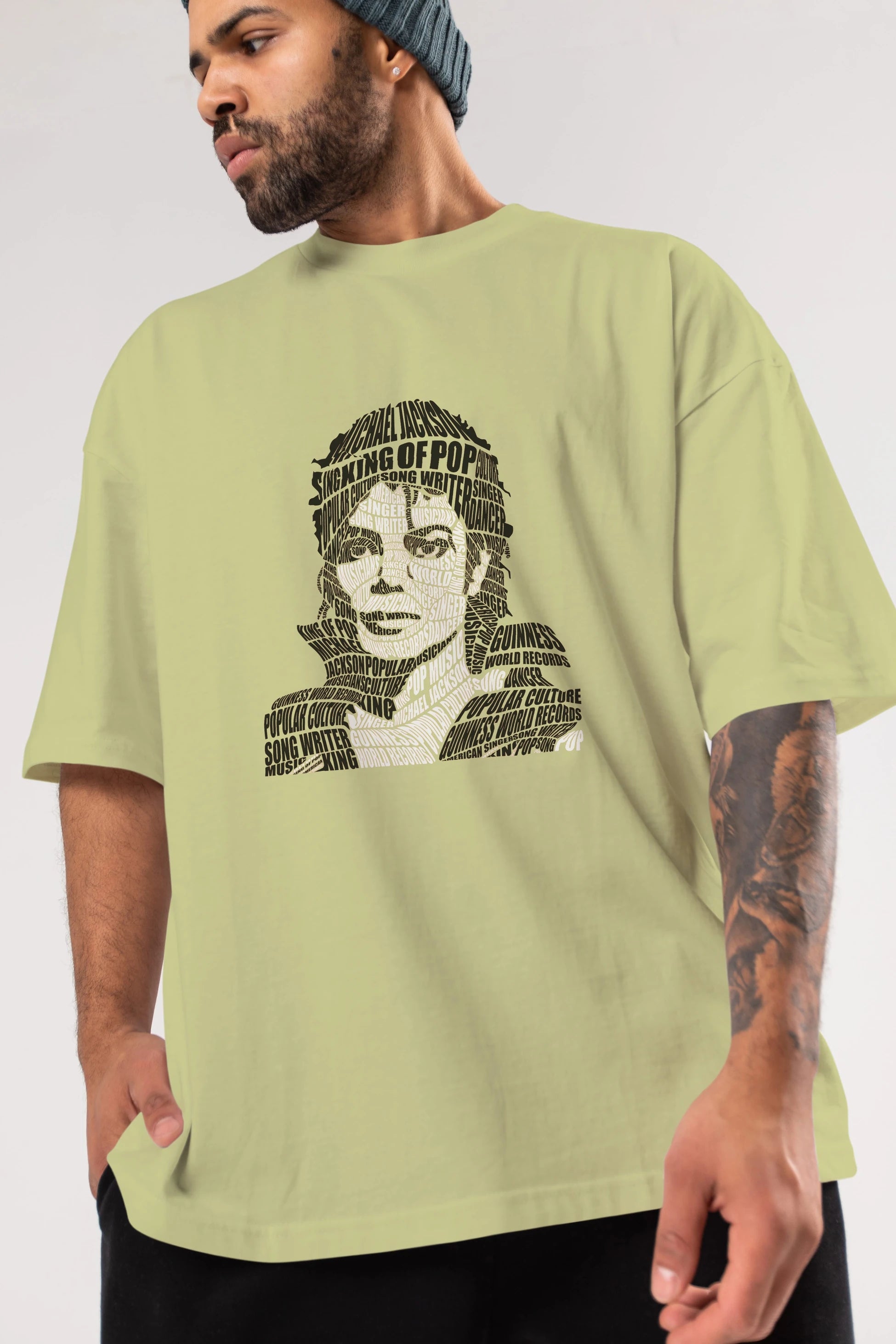 Michael Jackson Calligram Ön Baskılı Oversize t-shirt %100 pamuk Erkek Kadın Unisex