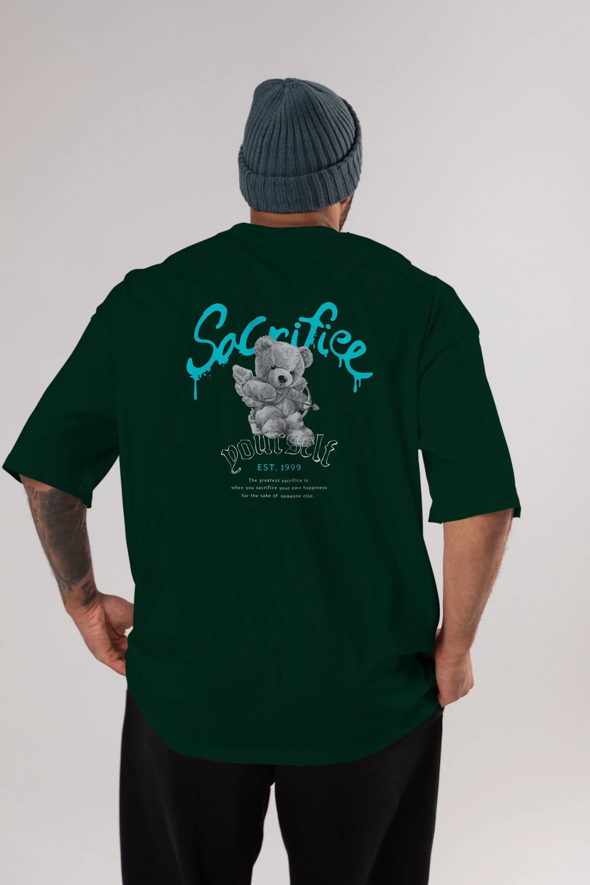 Sacrifice Yourself Bear Arka Baskılı Oversize t-shirt Erkek Kadın Unisex