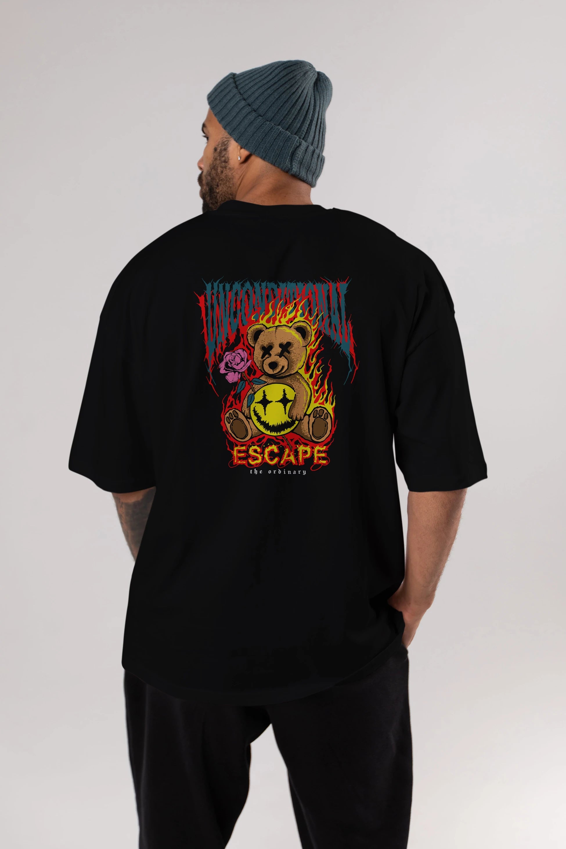 Escape Bear Arka Baskılı Oversize t-shirt Erkek Kadın Unisex