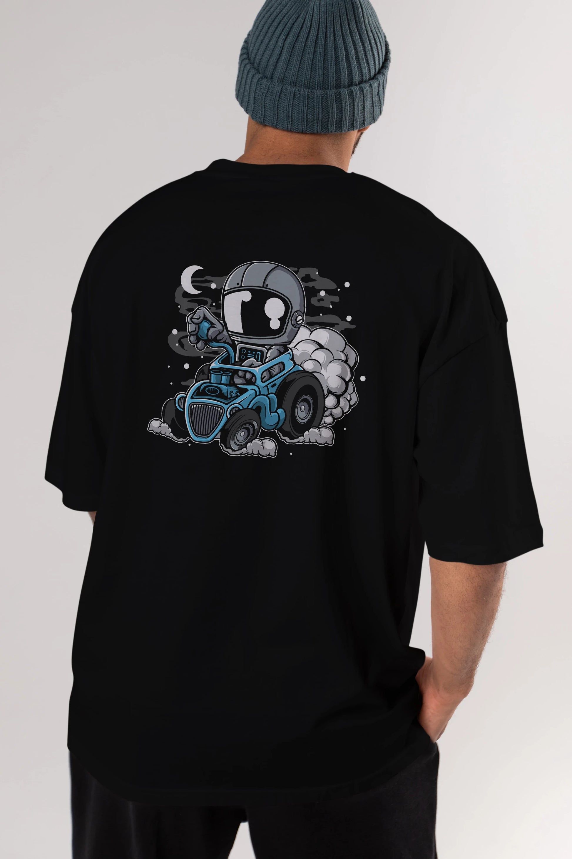 Astronaut Hotrod Arka Baskılı Oversize t-shirt Erkek Kadın Unisex