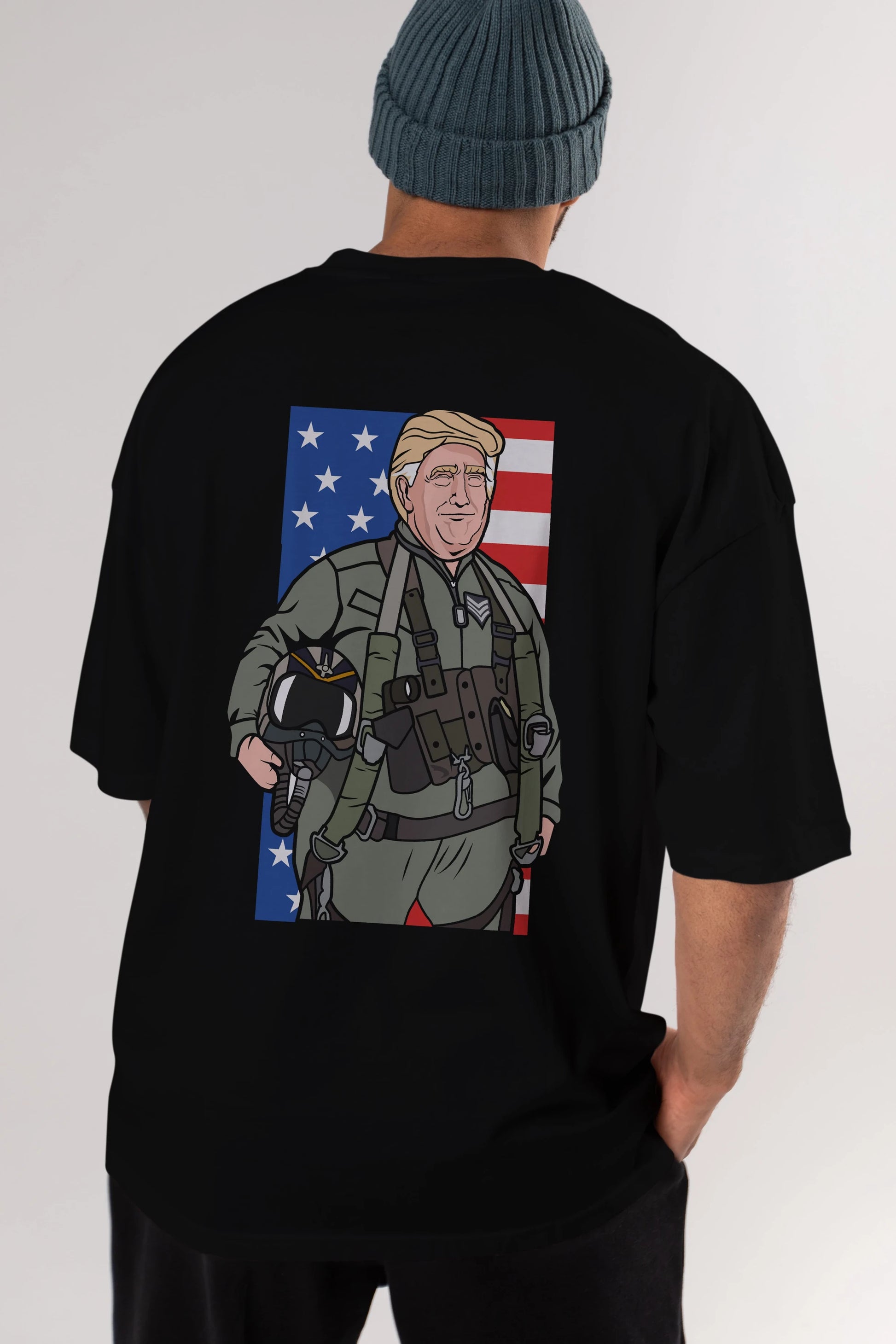 Trump Jetplane Pilot Arka Baskılı Oversize t-shirt Erkek Kadın Unisex %100 Pamuk tişort