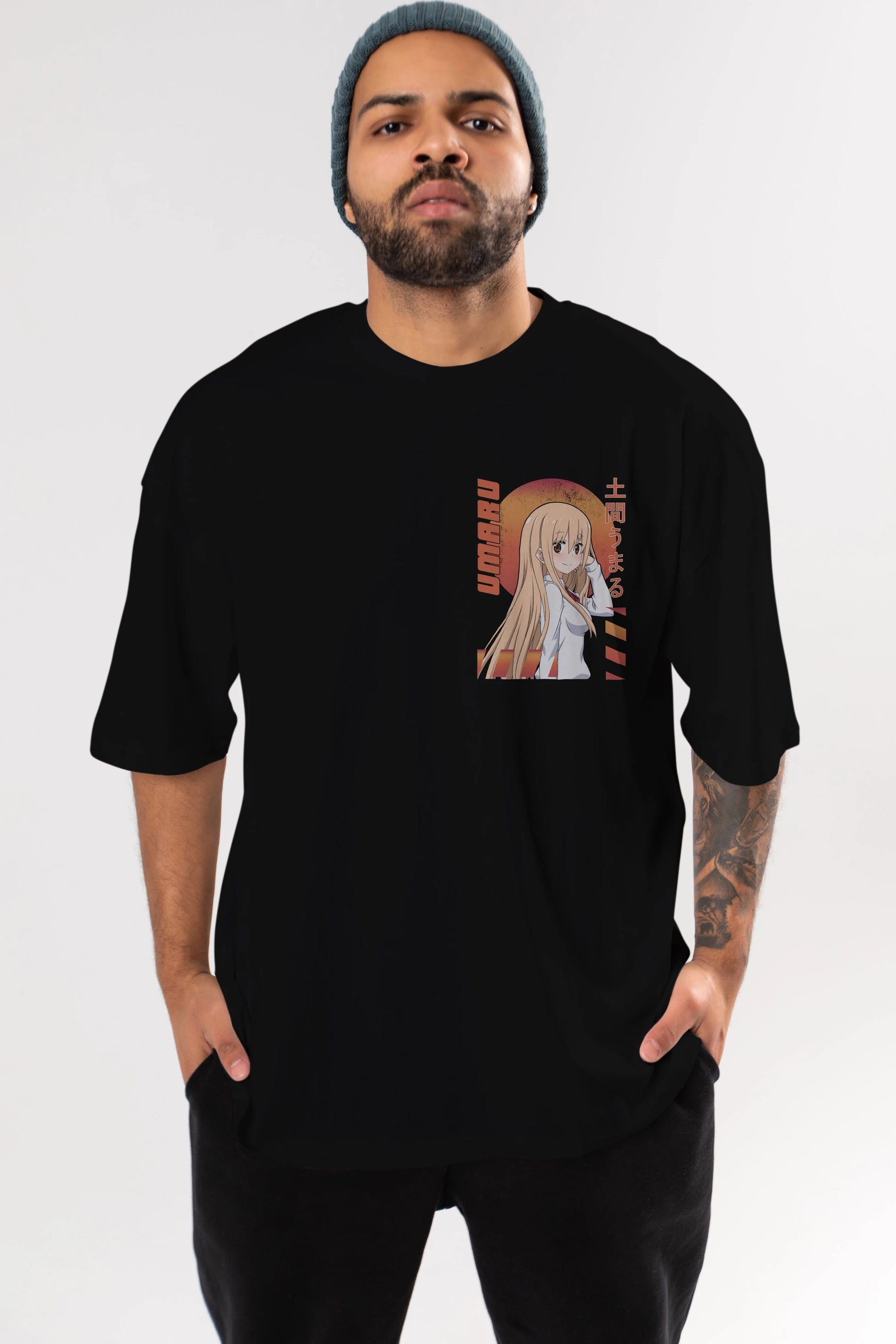 Umaru Doma 5 Ön Sol Baskılı Oversize t-shirt Erkek Kadın Unisex %100 Pamuk Bisiklet Yaka tişort