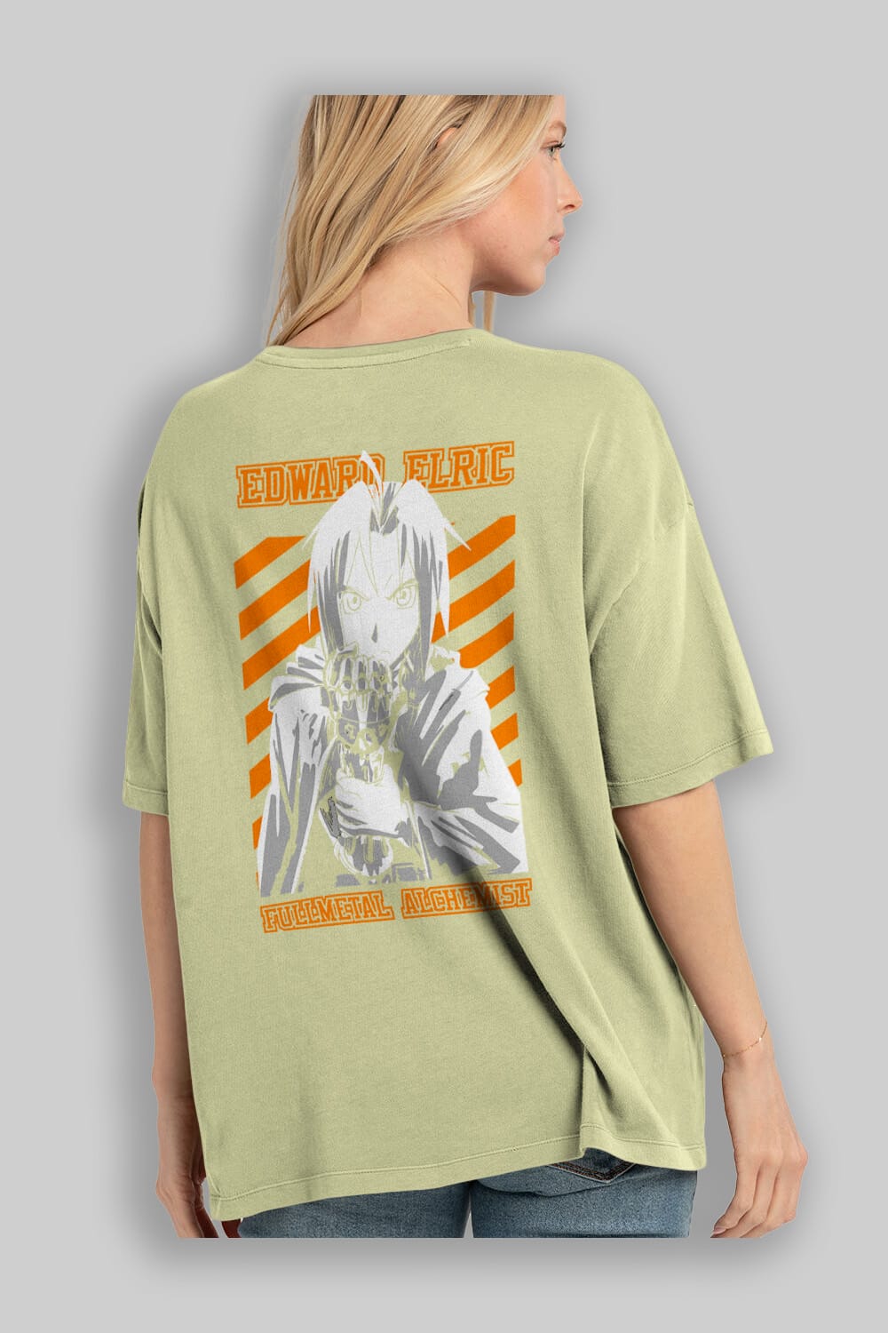 EDWARD ELRIC Anime Arka Baskılı Oversize t-shirt Erkek Kadın Unisex