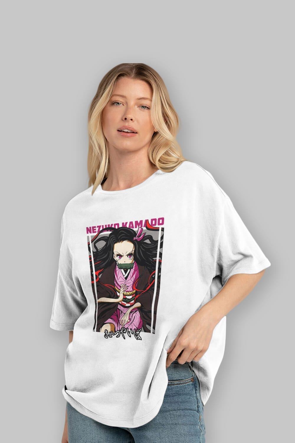 Nezuko Kamado 1 Anime Ön Baskılı Oversize t-shirt %100 pamuk Erkek Kadın Unisex
