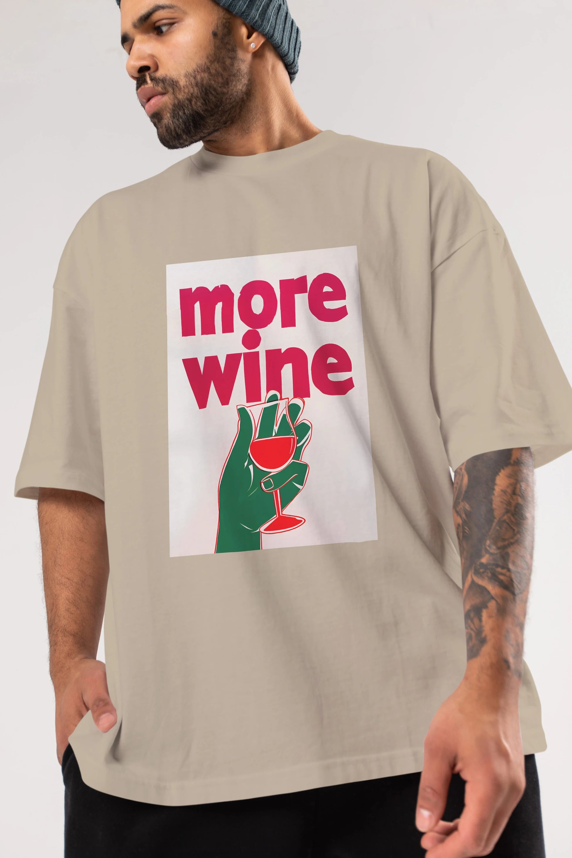 More Wine 3 Ön Baskılı Oversize t-shirt Erkek Kadın Unisex %100 Pamuk Bisiklet Yaka tişort