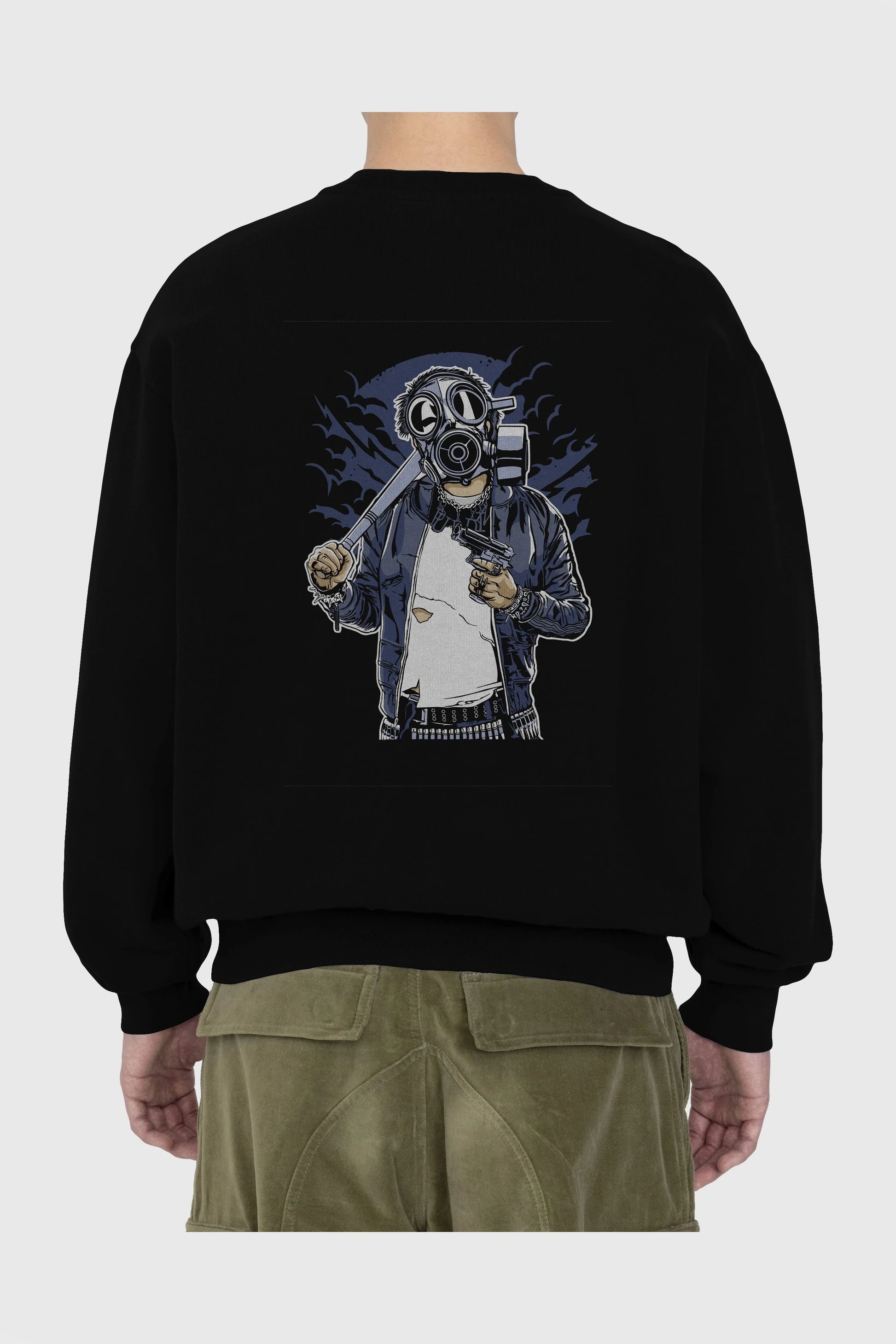 Gasmask Bastard Arka Baskılı Oversize Sweatshirt Erkek Kadın Unisex