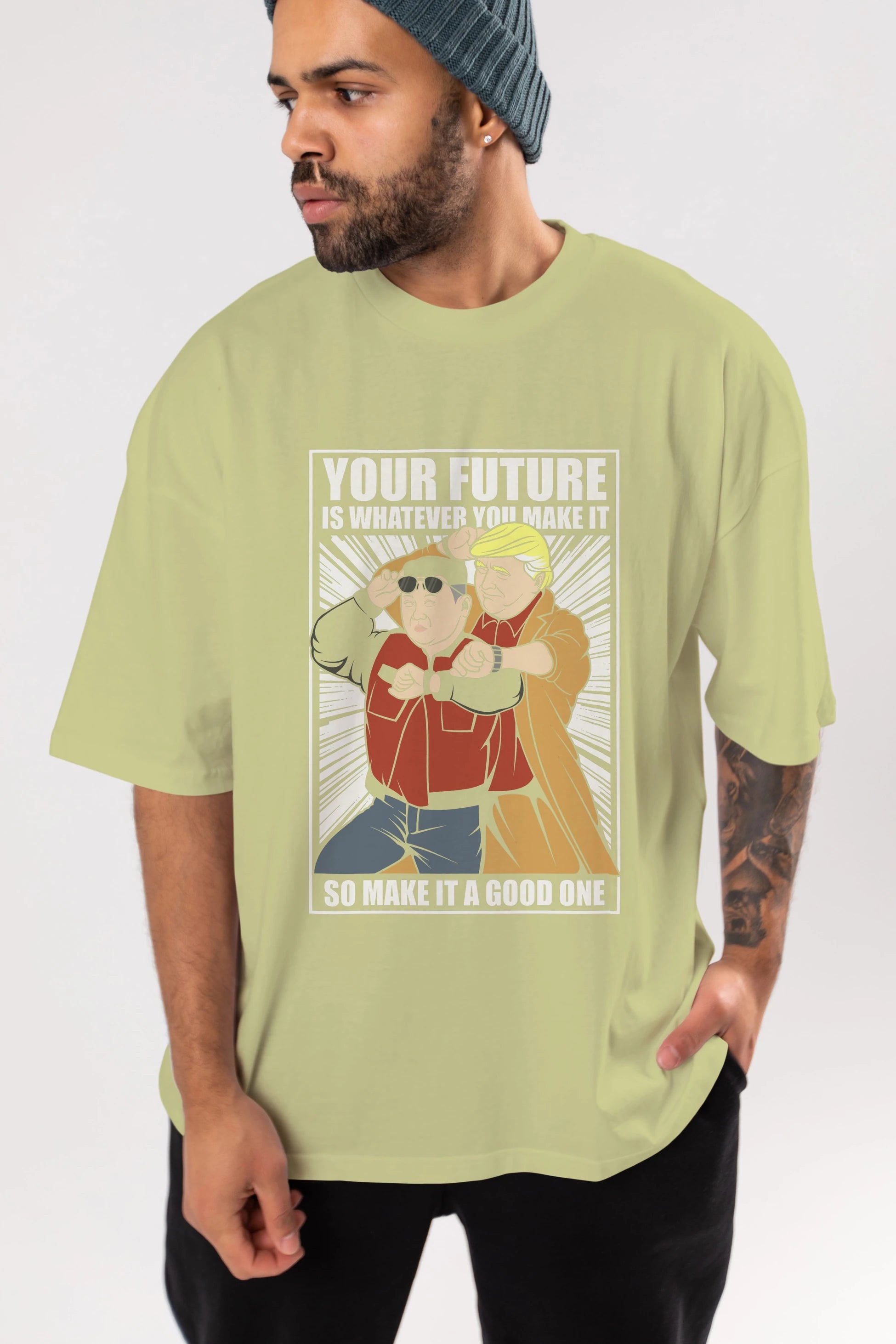 Back To The Future Jong Un Trump Ön Baskılı Oversize t-shirt Erkek Kadın Unisex %100 Pamuk tişort