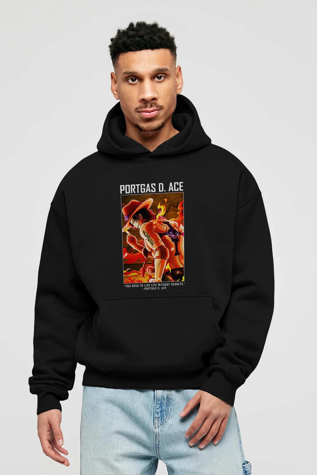 Portgas D. Ace Anime Ön Baskılı Hoodie Oversize Kapüşonlu Sweatshirt Erkek Kadın Unisex