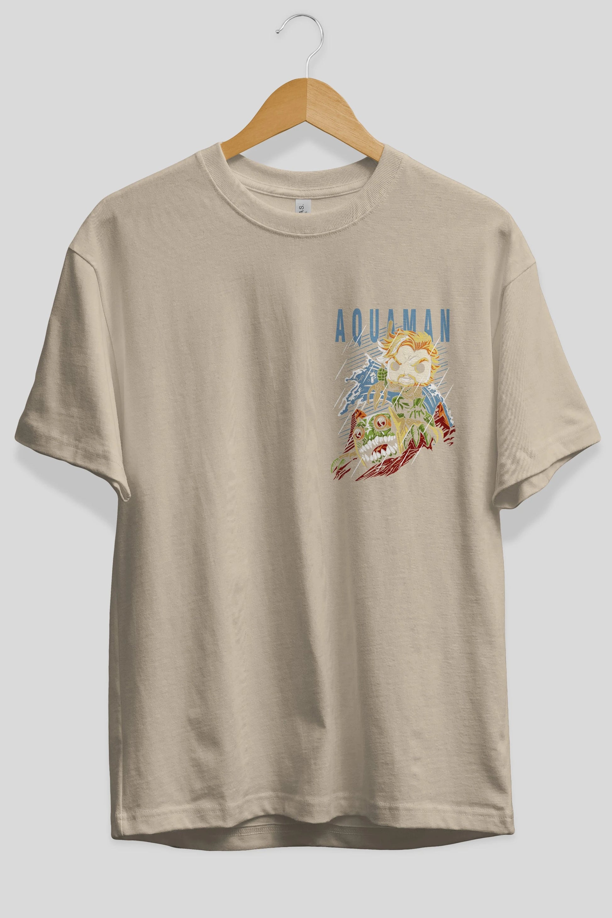 Aquaman Ön Sol Baskılı Oversize t-shirt Erkek Kadın Unisex %100 Pamuk Bisiklet Yaka tişort