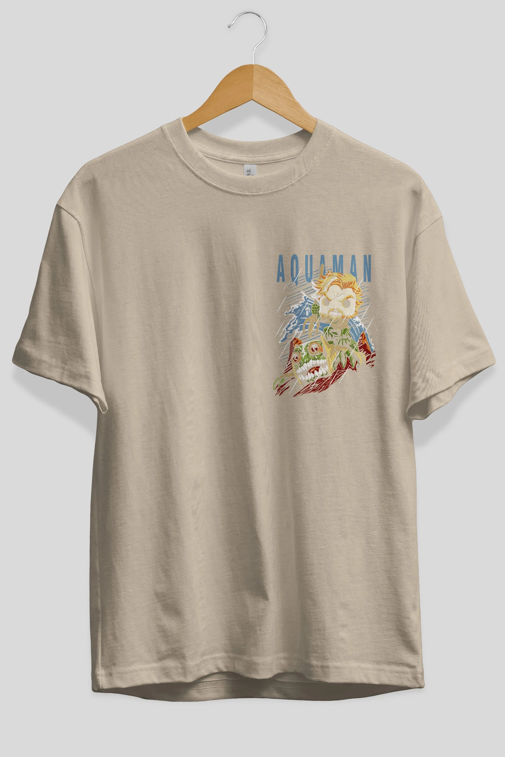 Aquaman Ön Sol Baskılı Oversize t-shirt Erkek Kadın Unisex %100 Pamuk Bisiklet Yaka tişort