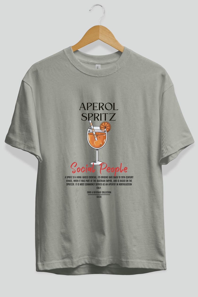 Aperol Sprıtz Kokteyl Serisi ön Baskılı Oversize t-shirt Erkek Kadın %100 Pamuk Bisiklet Yaka tişort