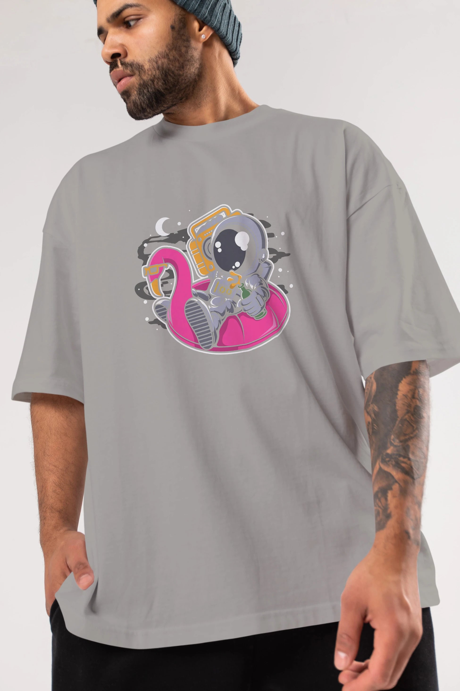 Astronaut Floaties Ballon Ön Baskılı Oversize t-shirt Erkek Kadın Unisex