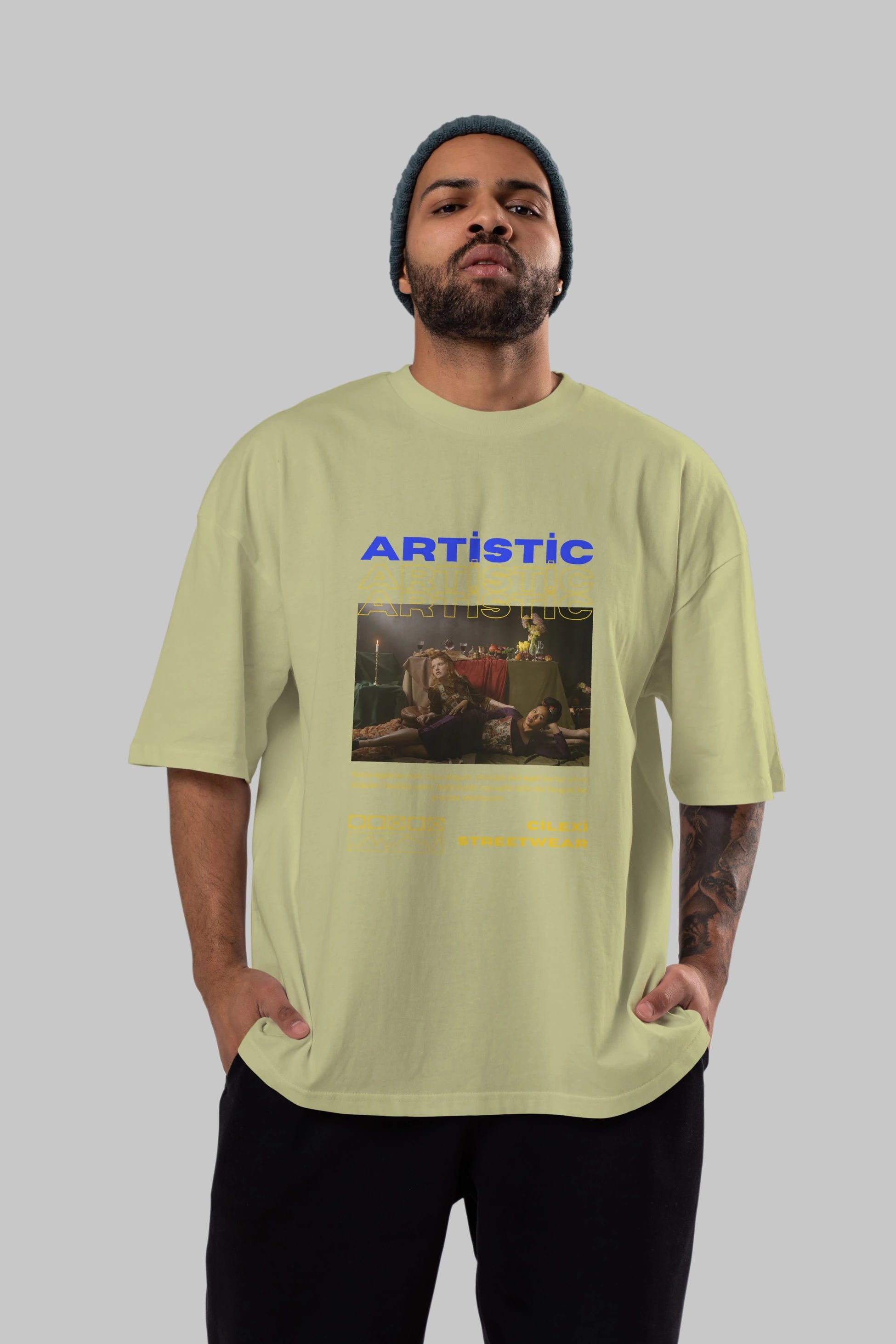 Artistic Yazılı Streetwear Ön Baskılı Oversize t-shirt Erkek Kadın Unisex