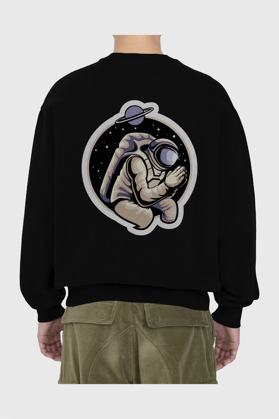 Astronaut Praying Sticker Arka Baskılı Oversize Sweatshirt Erkek Kadın Unisex