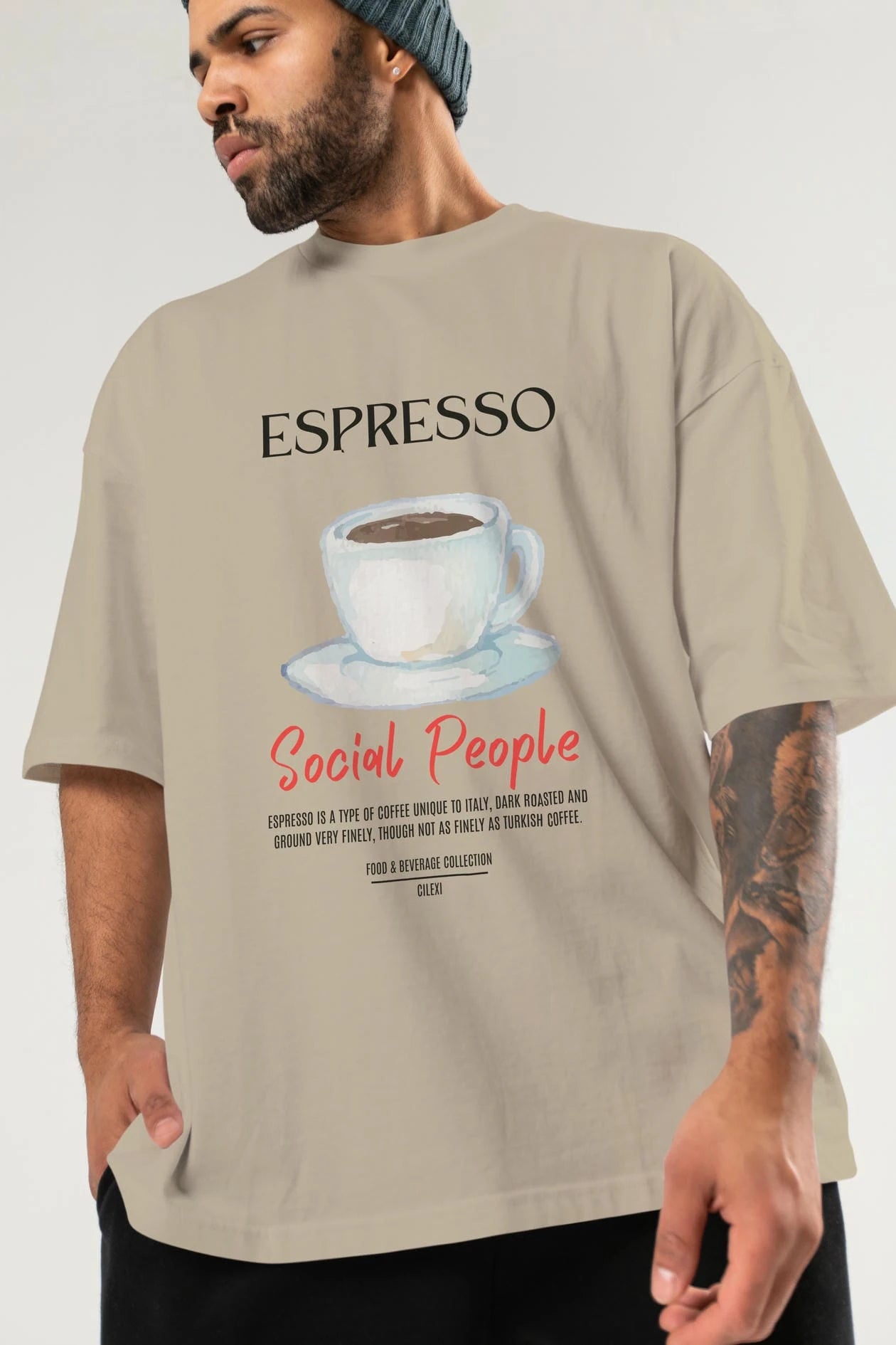 Espresso Kokteyl Serisi ön Baskılı Oversize t-shirt Erkek Kadın %100 Pamuk Bisiklet Yaka tişort