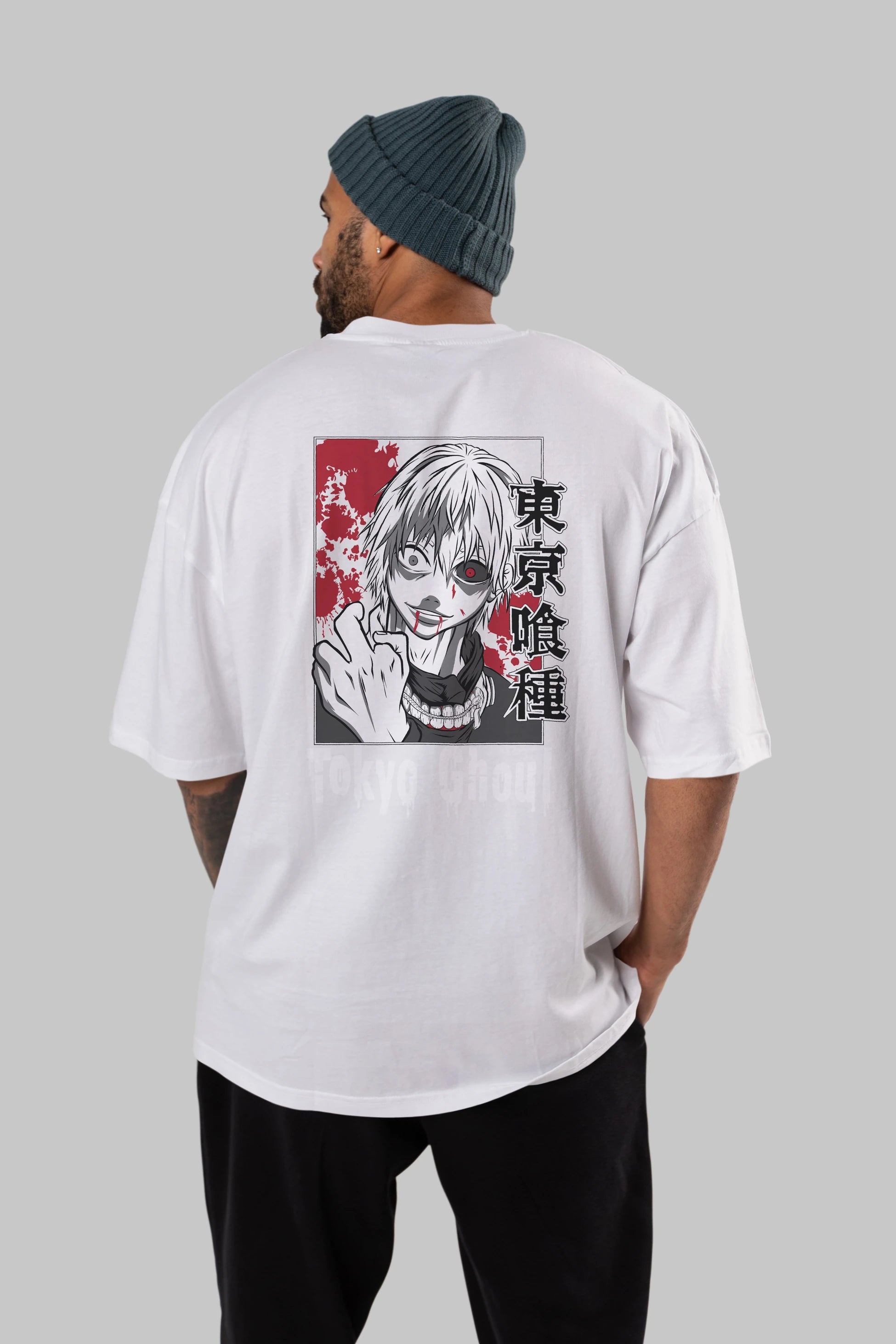 Kaneki Ken TOKYO GHOUL Anime Arka Baskılı Oversize t-shirt Erkek Kadın Unisex