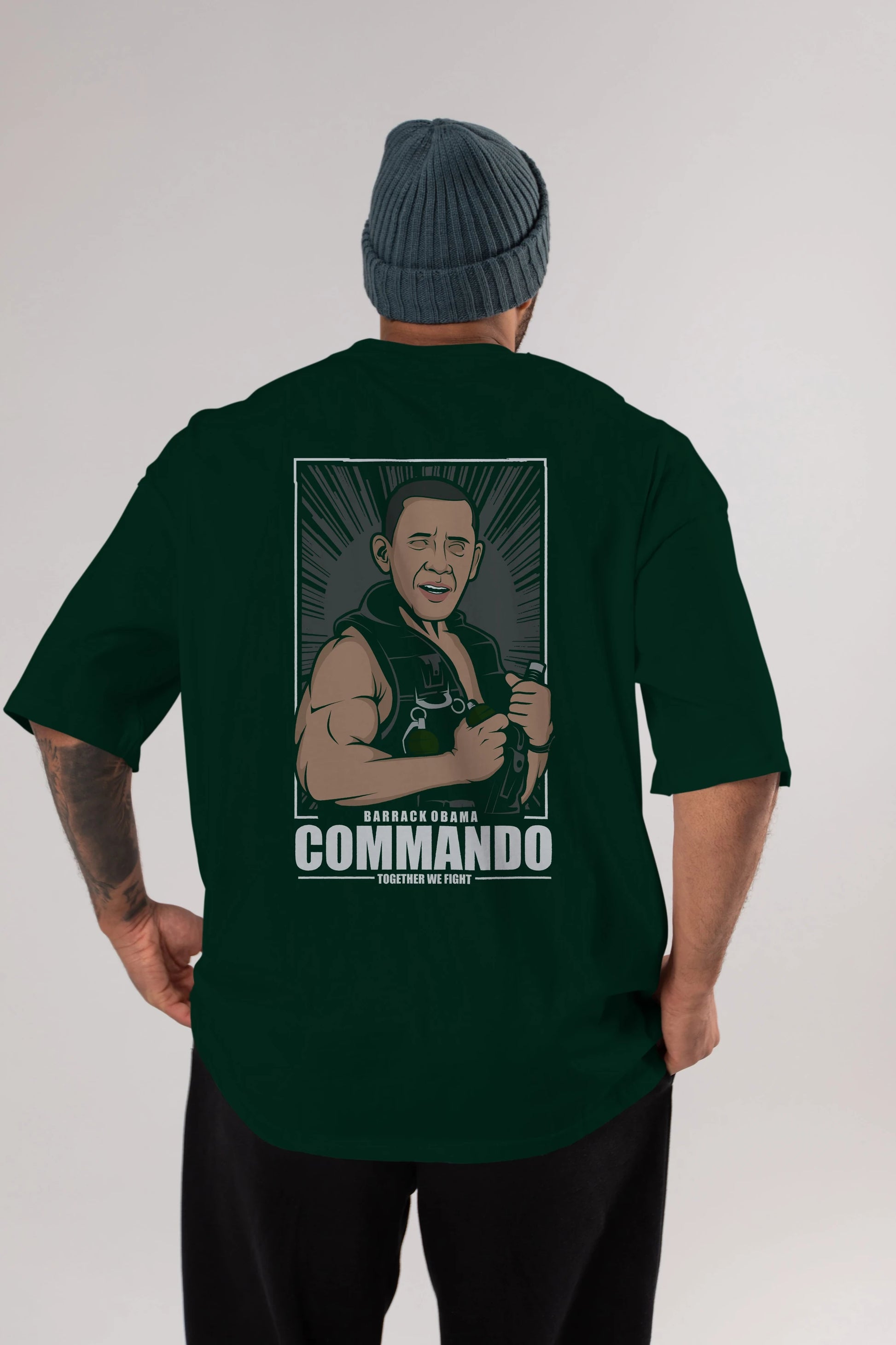 Obama Commando Arka Baskılı Oversize t-shirt Erkek Kadın Unisex %100 Pamuk tişort
