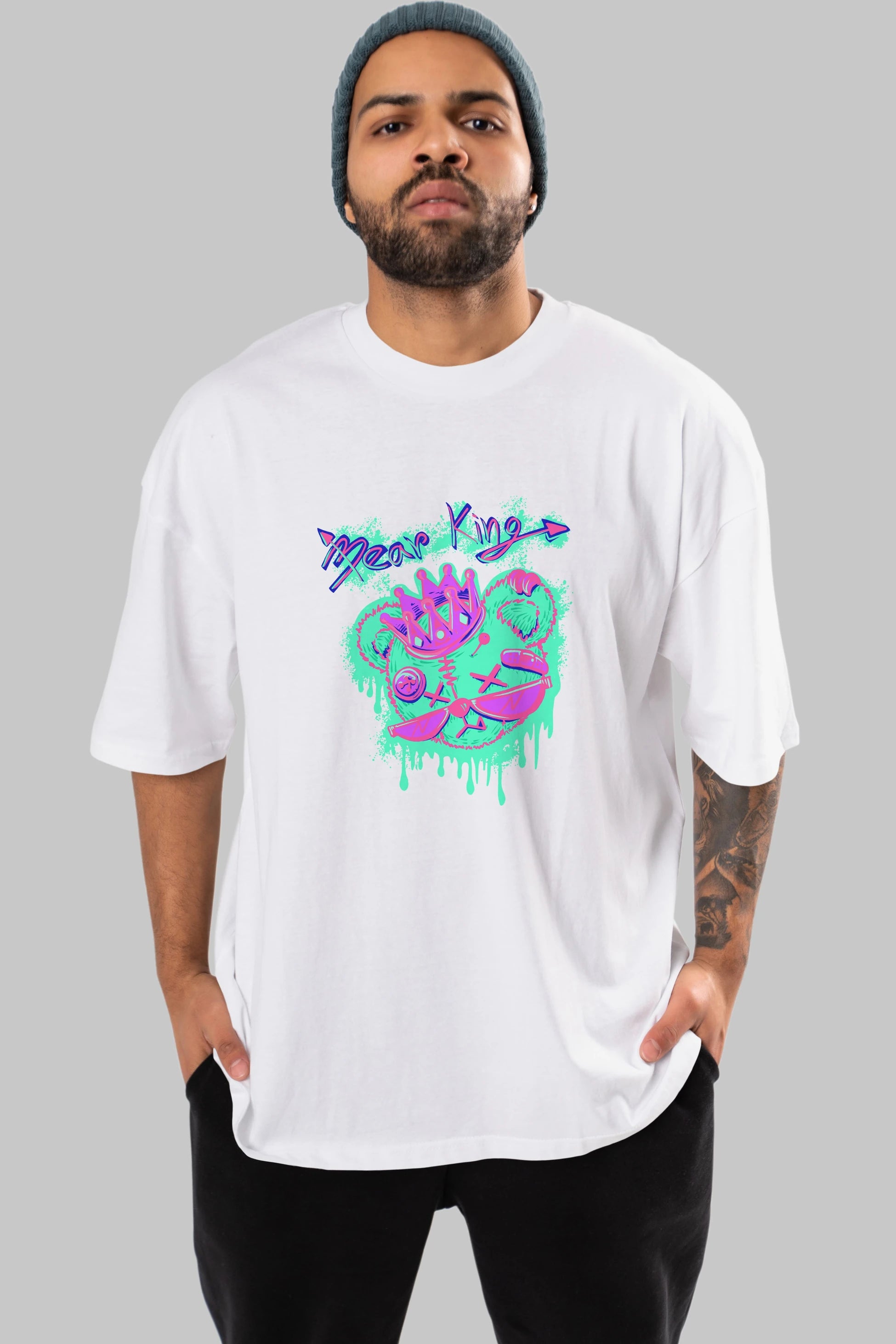 Bear King Ön Baskılı Oversize t-shirt Erkek Kadın Unisex