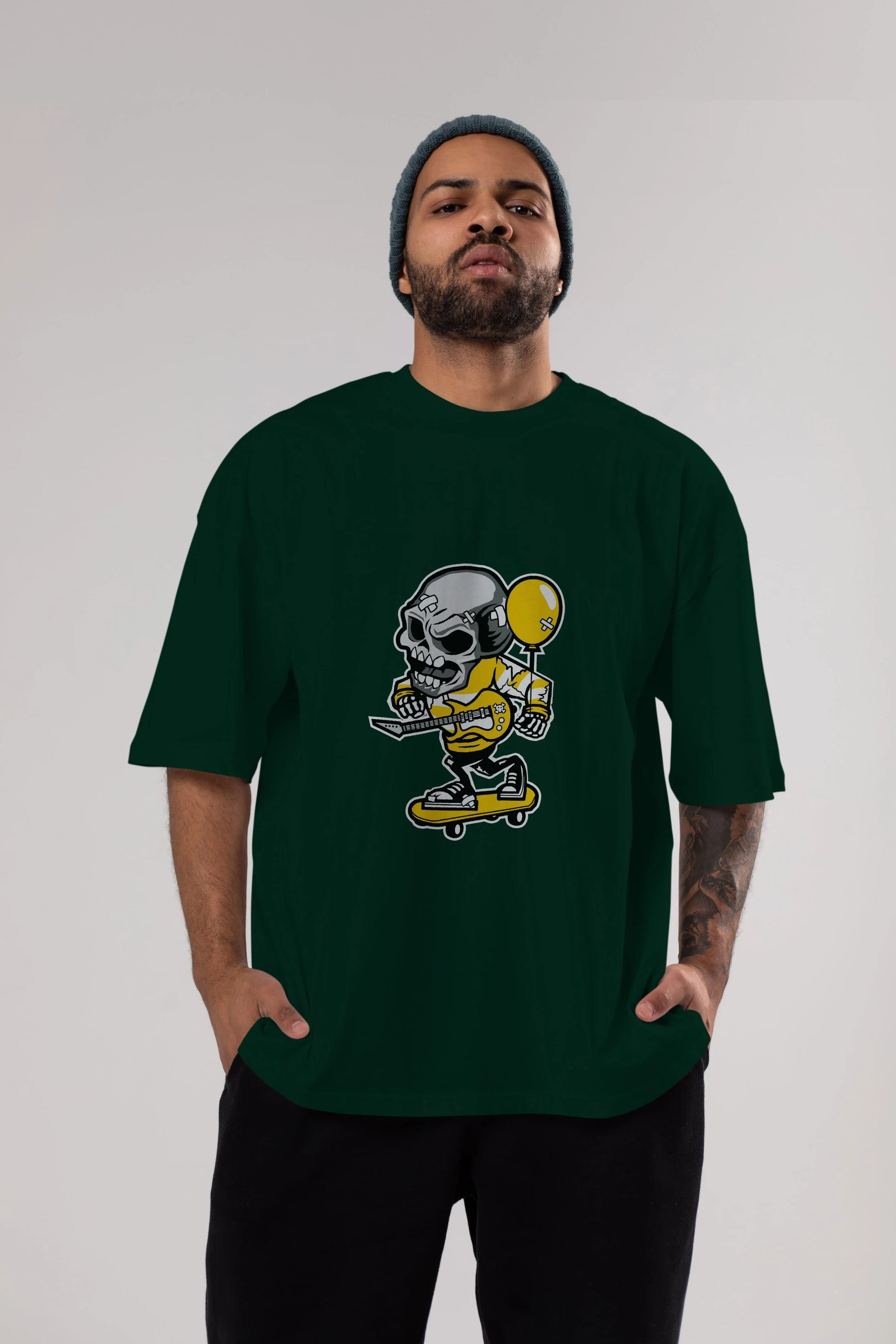 Skull Skater Ön Baskılı Oversize t-shirt Erkek Kadın Unisex %100 Pamuk tişort