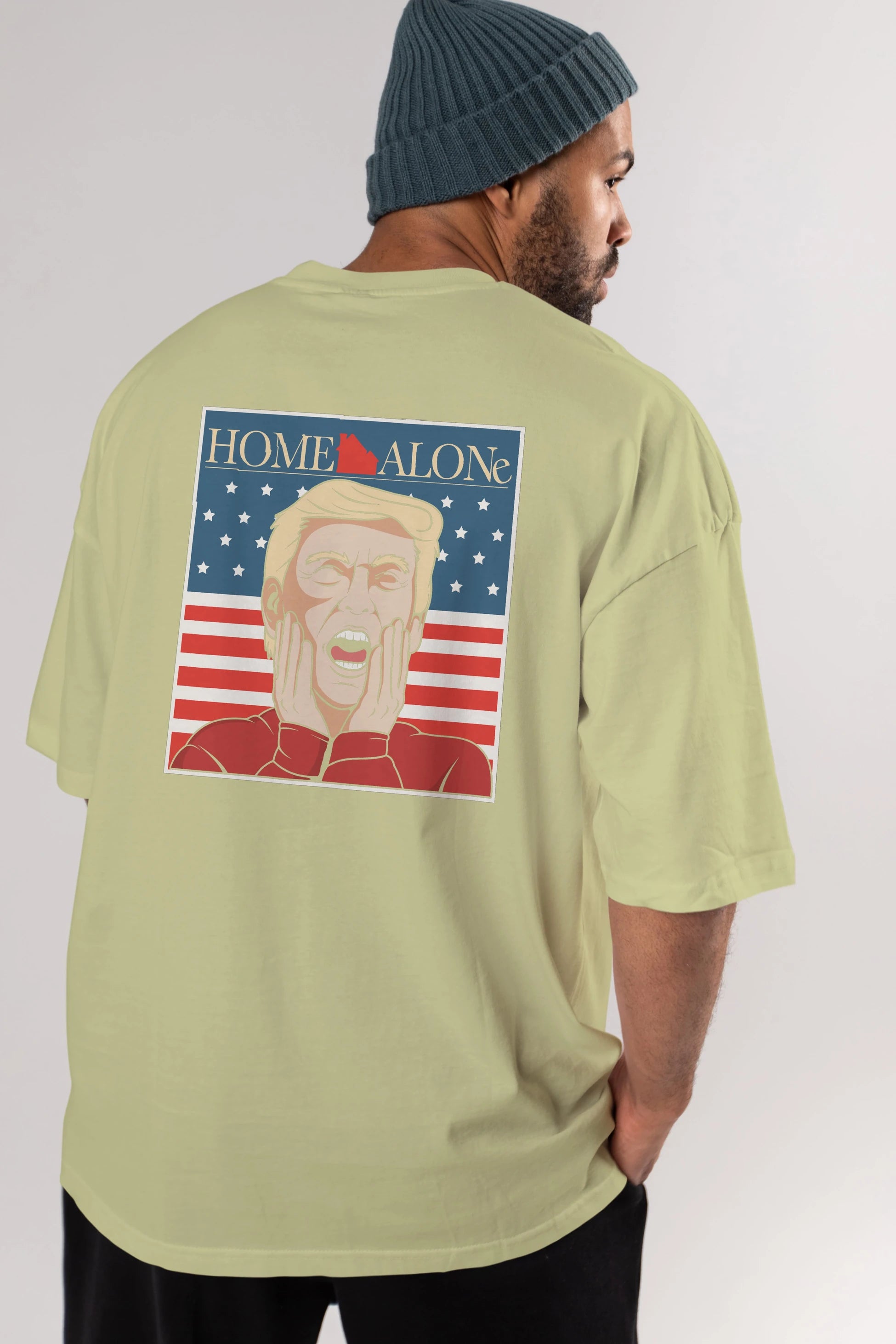 Home Alone Trump Arka Baskılı Oversize t-shirt Erkek Kadın Unisex %100 Pamuk tişort