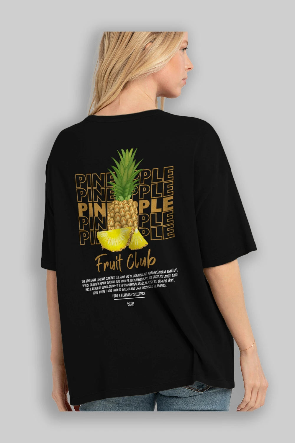 Pineapple Arka Baskılı Oversize t-shirt Erkek Kadın Pamuk Bisiklet Yaka tişort
