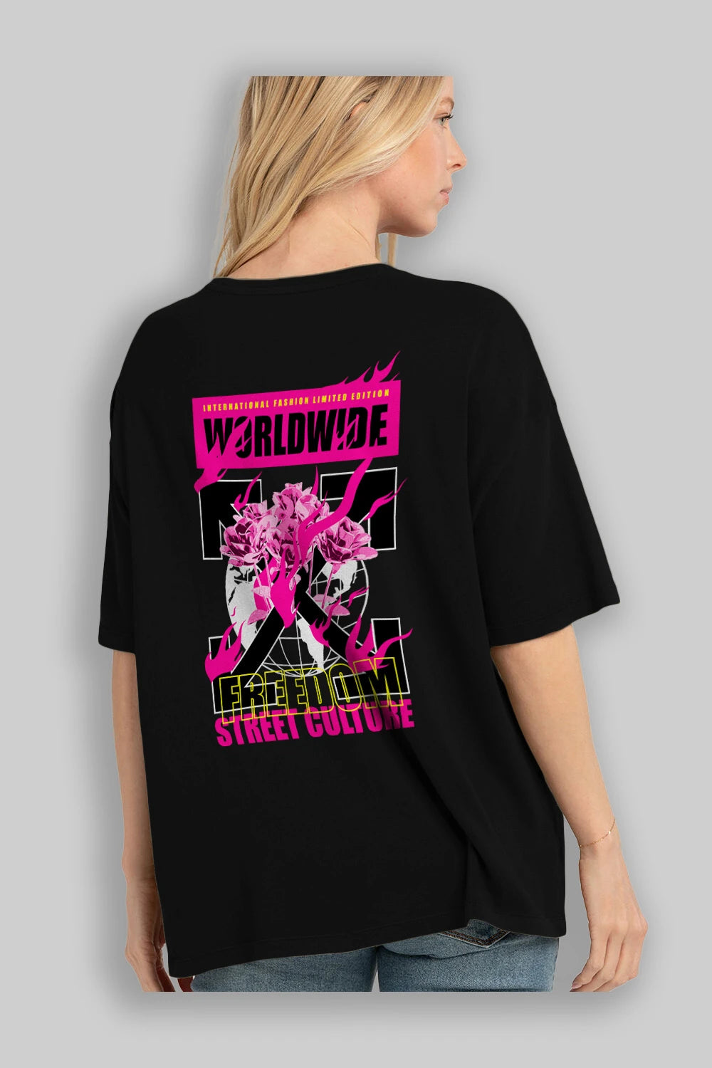 Freedom Street Culture Arka Baskılı Oversize t-shirt Erkek Kadın Unisex