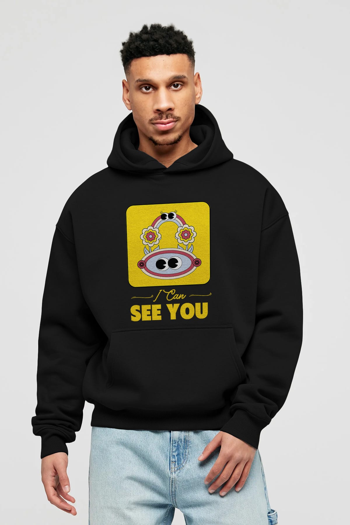 I Can See You Yazılı Ön Baskılı Oversize Hoodie Kapüşonlu Sweatshirt Erkek Kadın Unisex