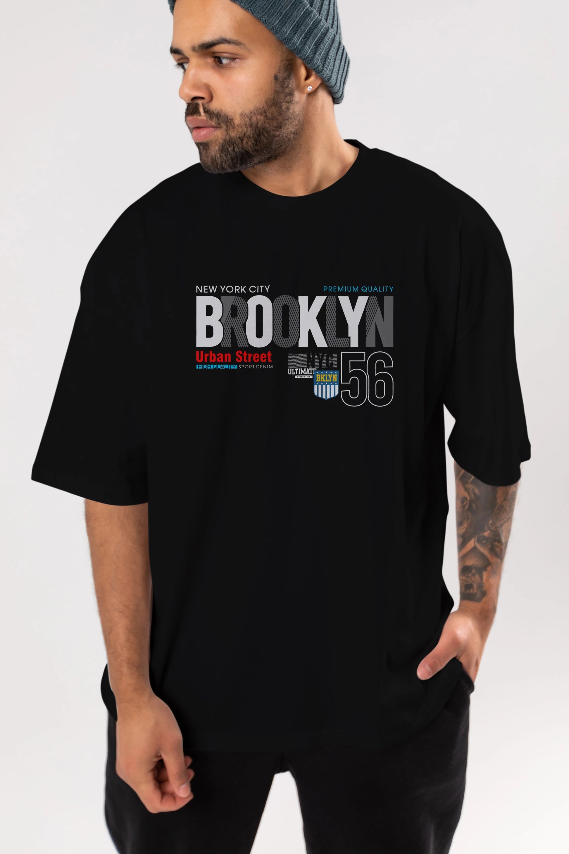 Brooklyn 56 Ön Baskılı Oversize t-shirt Erkek Kadın Unisex