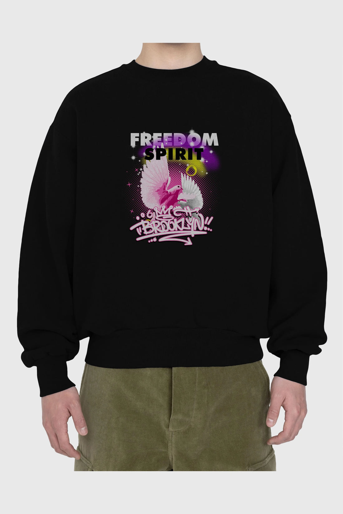 Freedom Spirit Brooklyn Ön Baskılı Oversize Sweatshirt Erkek Kadın Unisex