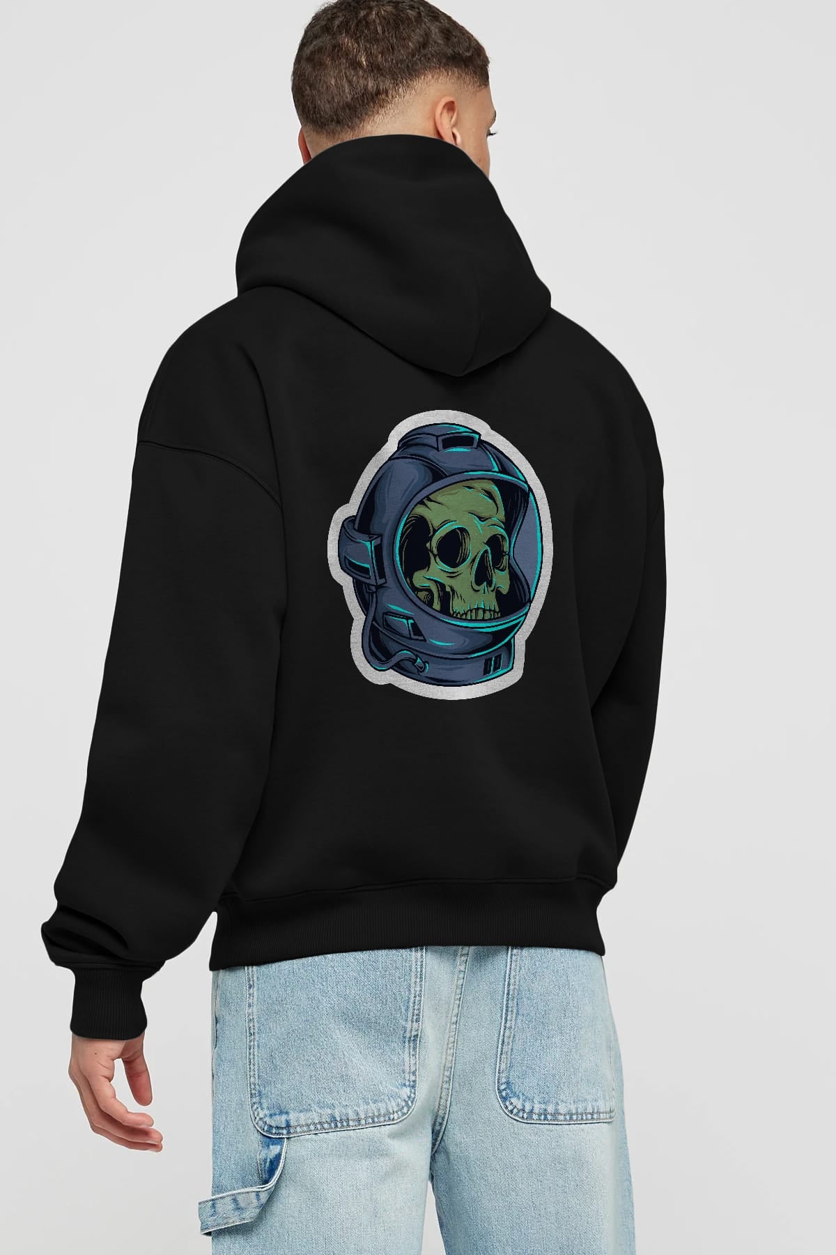 Astroskull Sticker Arka Baskılı Hoodie Oversize Kapüşonlu Sweatshirt Erkek Kadın Unisex