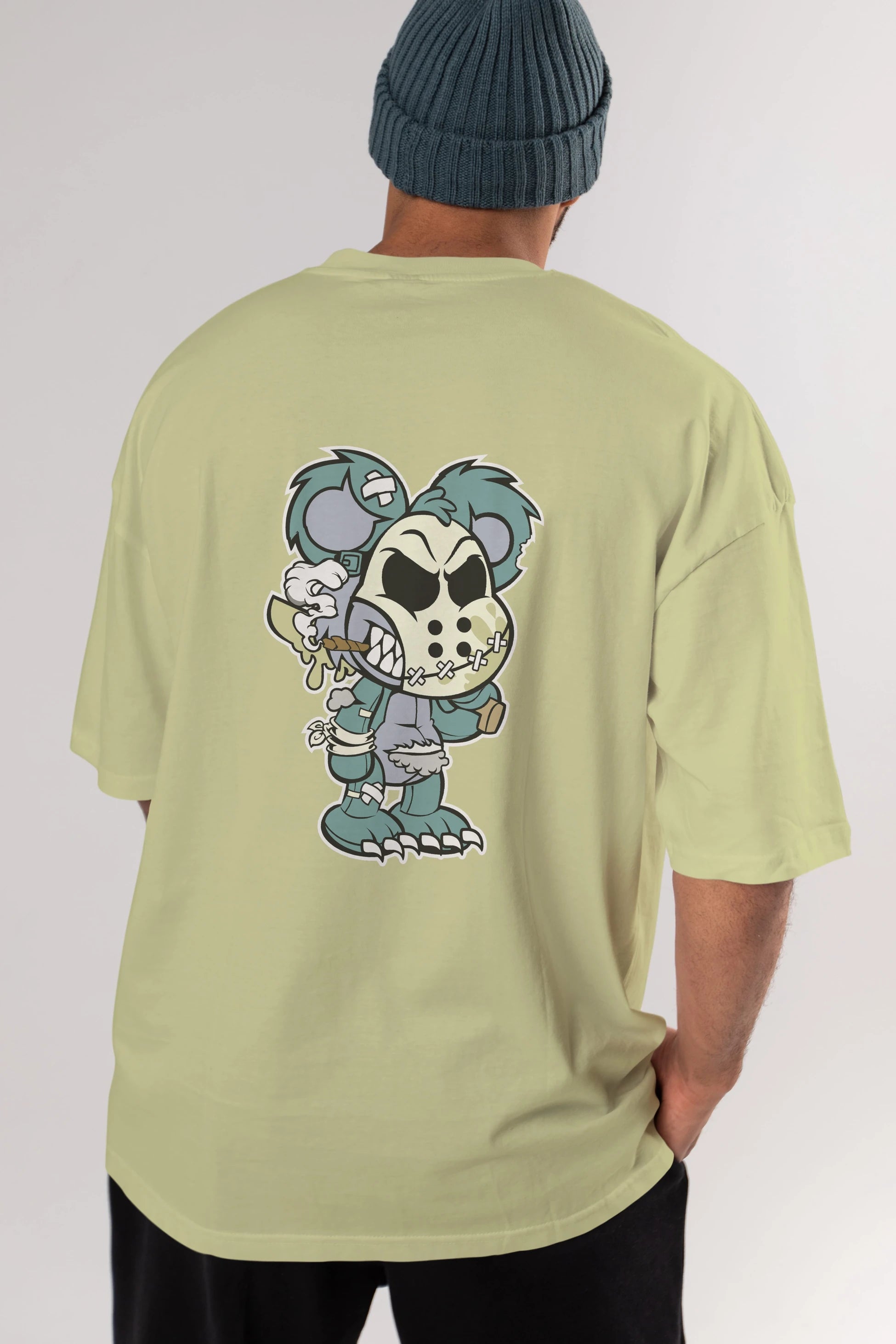 Evil Teddy Bear Arka Baskılı Oversize t-shirt Erkek Kadın Unisex %100 Pamuk tişort