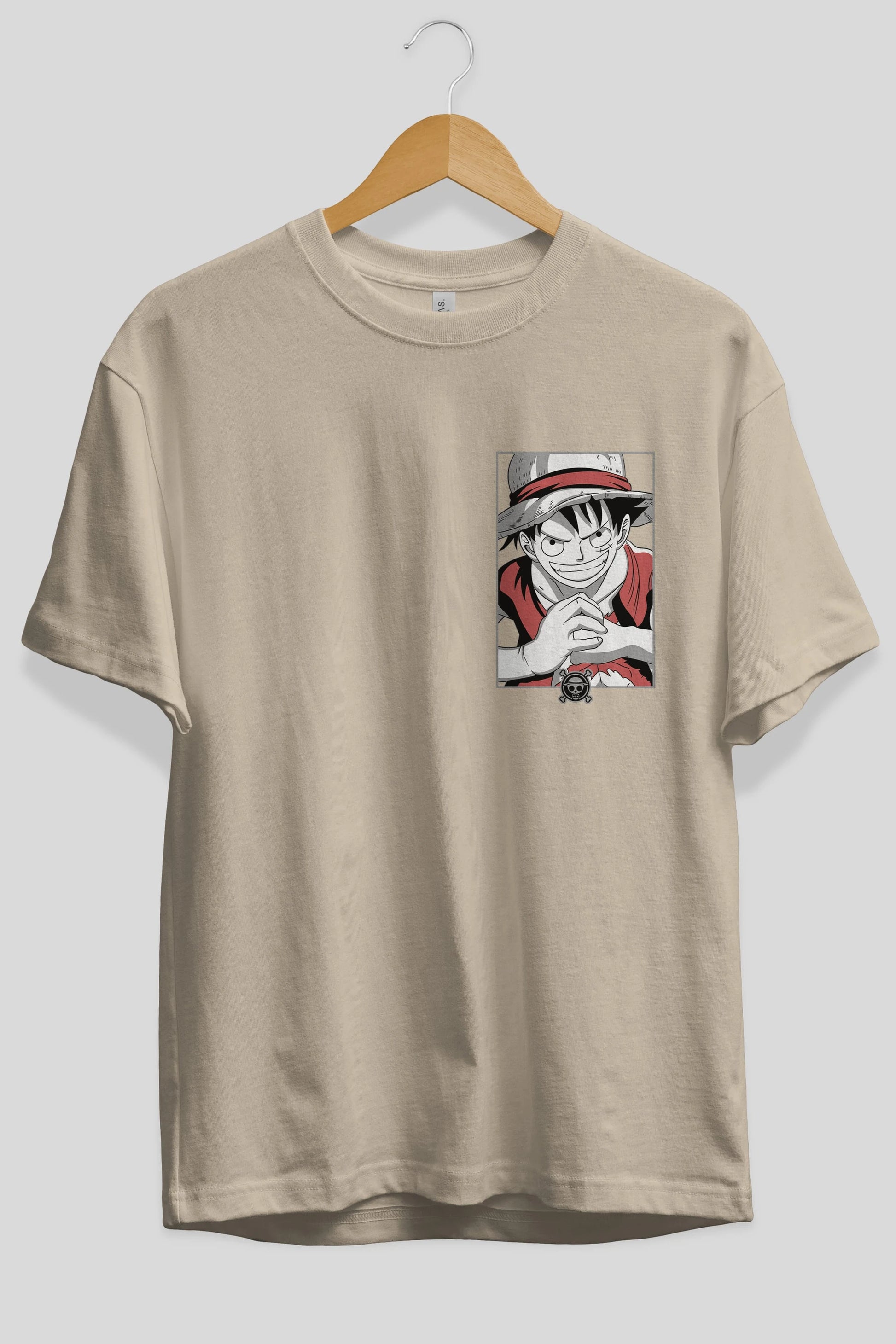 LUFF D. MONKEY OnePiece Ön Sol Baskılı Oversize t-shirt Erkek Kadın Unisex %100 Pamuk Bisiklet Yaka tişort