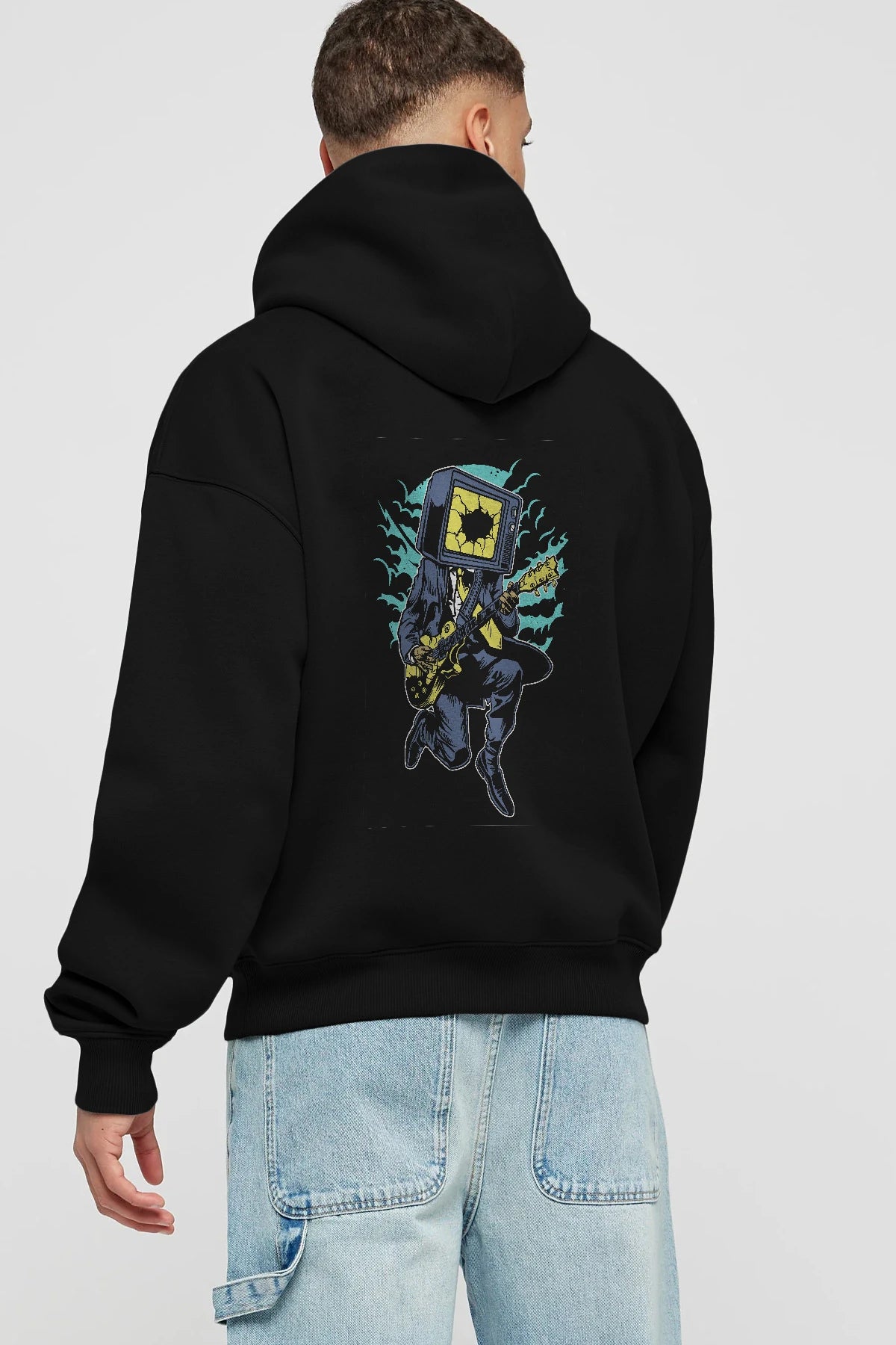 Death Rock Arka Baskılı Hoodie Oversize Kapüşonlu Sweatshirt Erkek Kadın Unisex