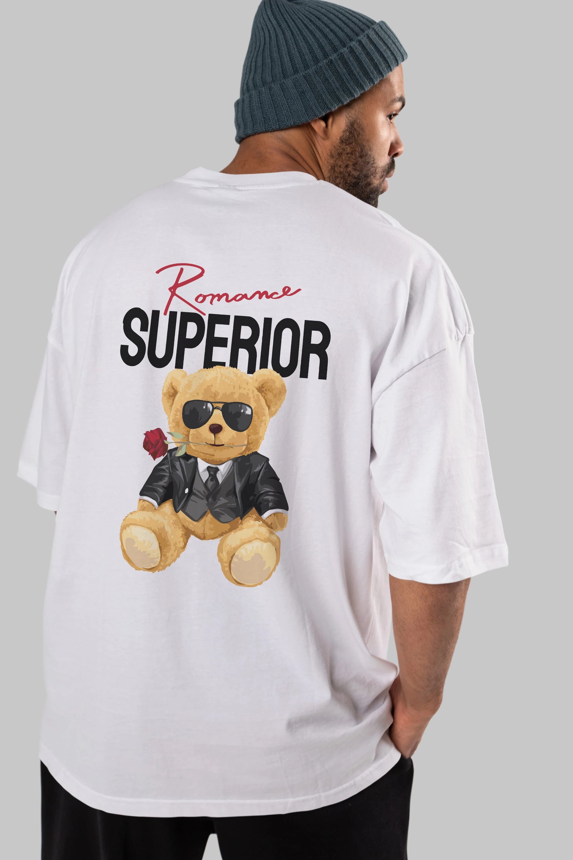 Teddy Bear Romance Superior Arka Baskılı Oversize t-shirt Erkek Kadın Unisex %100 Pamuk
