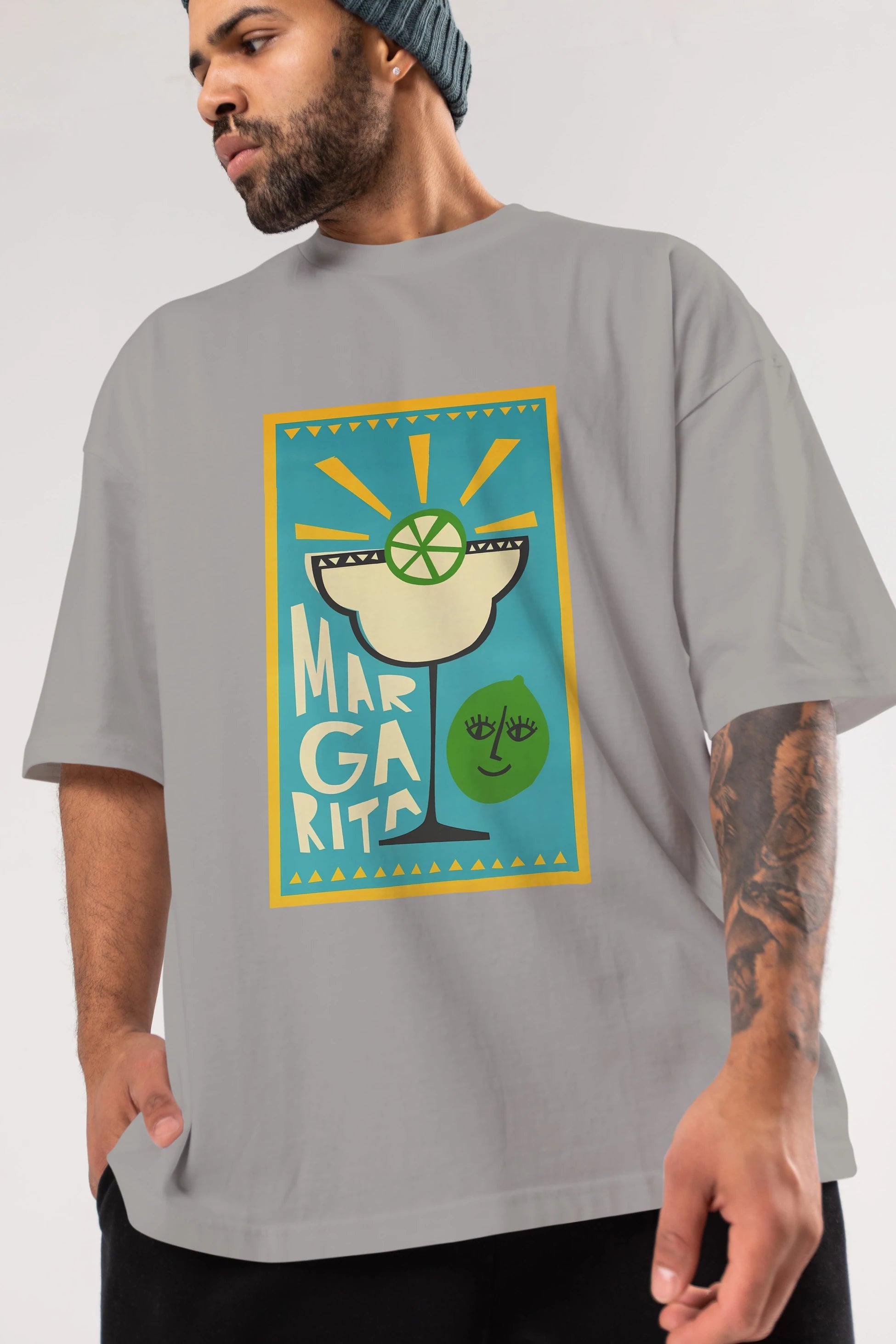 Margarita 4 Ön Baskılı Oversize t-shirt Erkek Kadın Unisex %100 Pamuk Bisiklet Yaka tişort