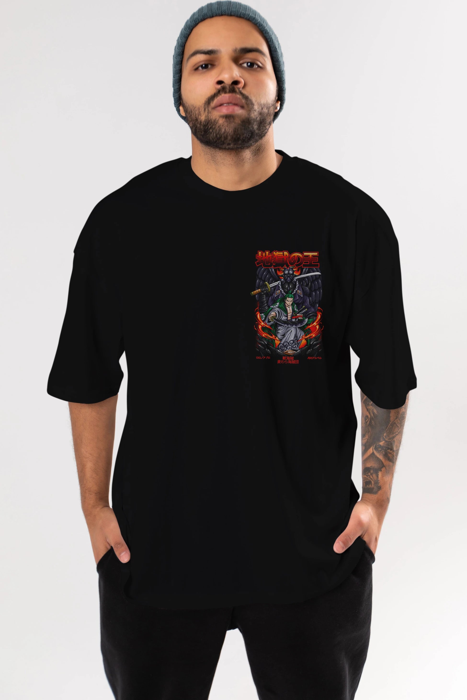 Roronoa Zoro 4 Ön Sol Baskılı Oversize t-shirt Erkek Kadın Unisex %100 Pamuk Bisiklet Yaka tişort