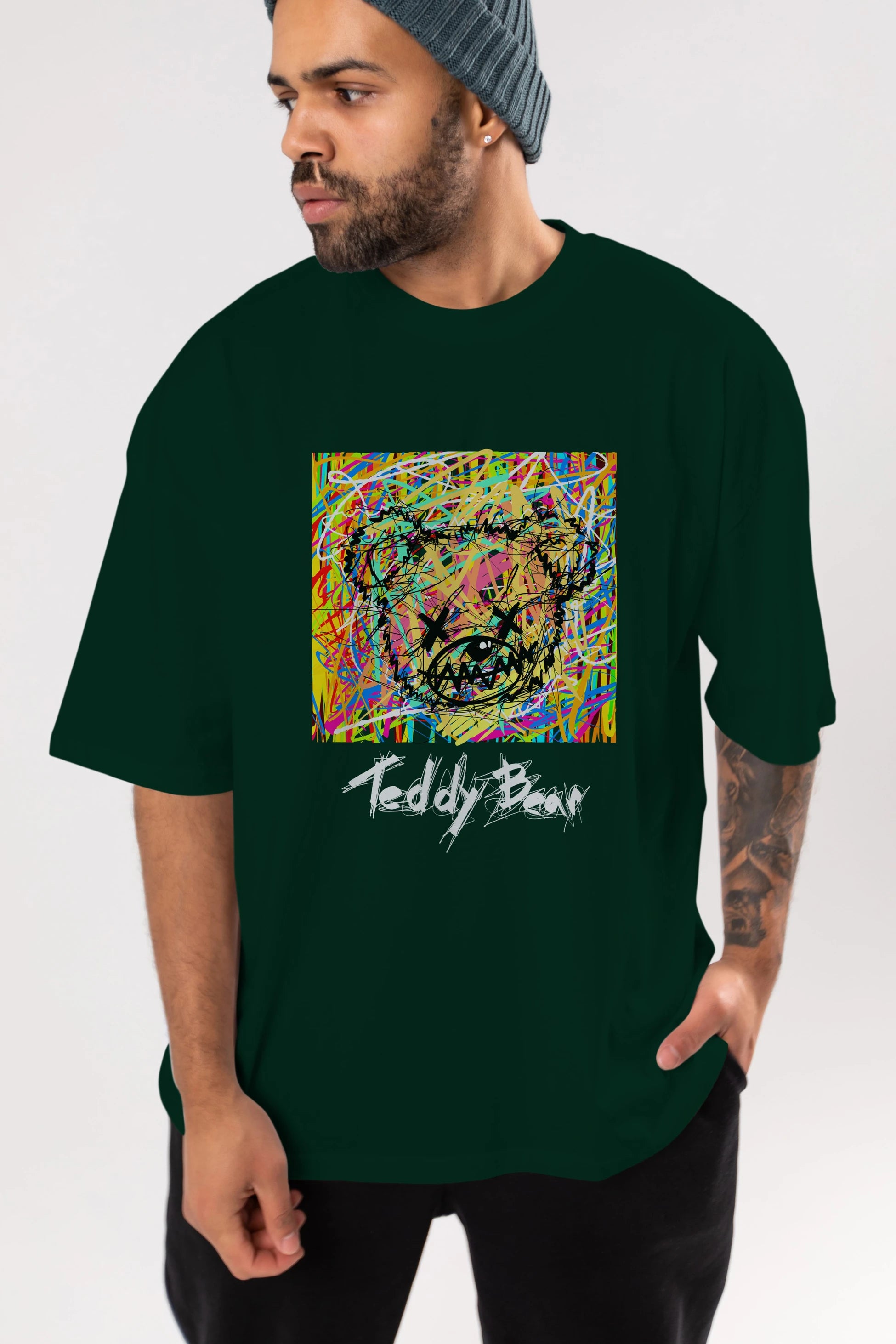 Teddy Bear 3 Ön Baskılı Oversize t-shirt Erkek Kadın Unisex