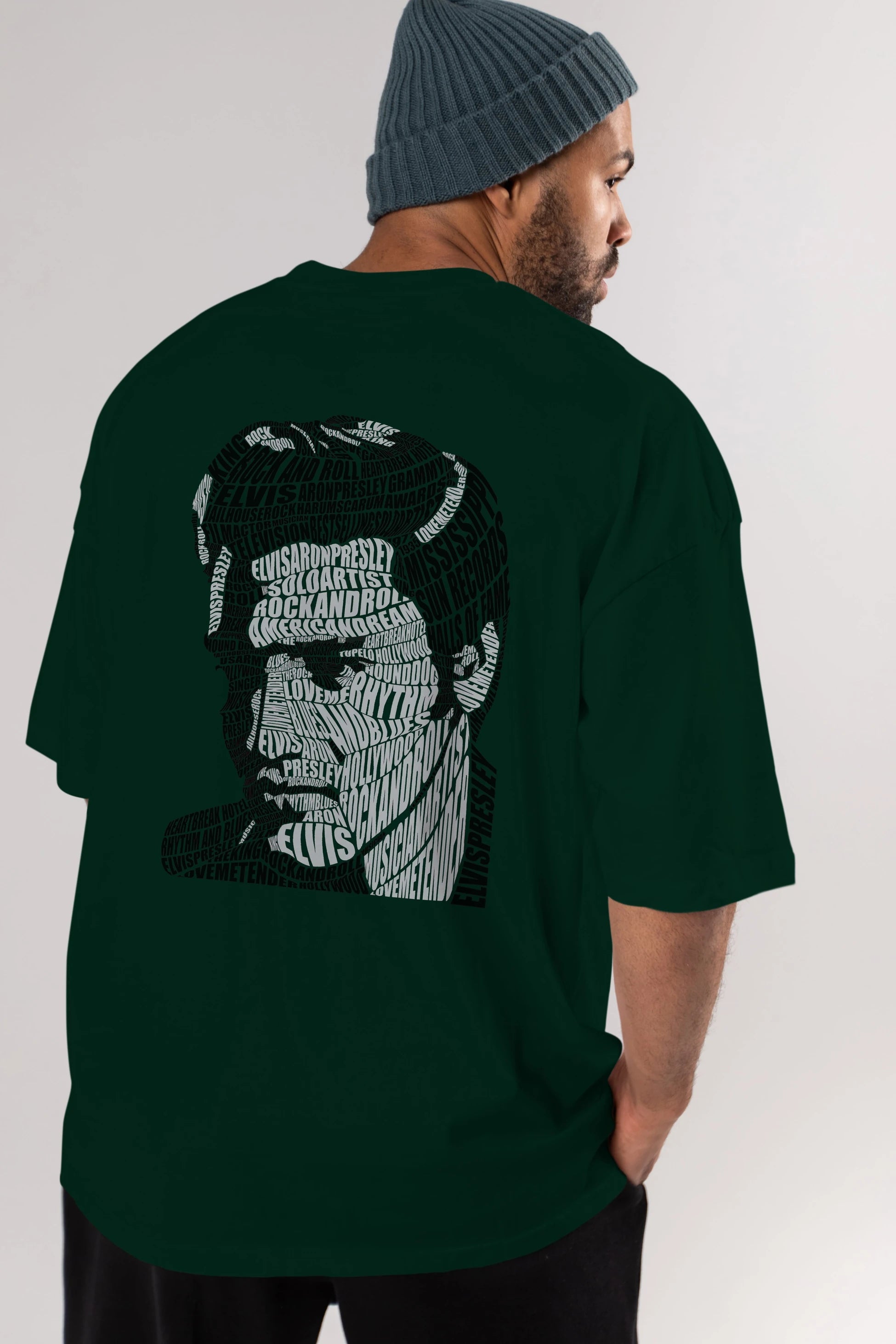 Elvis Presley Calligram Arka Baskılı Oversize t-shirt %100 pamuk Erkek Kadın Unisex