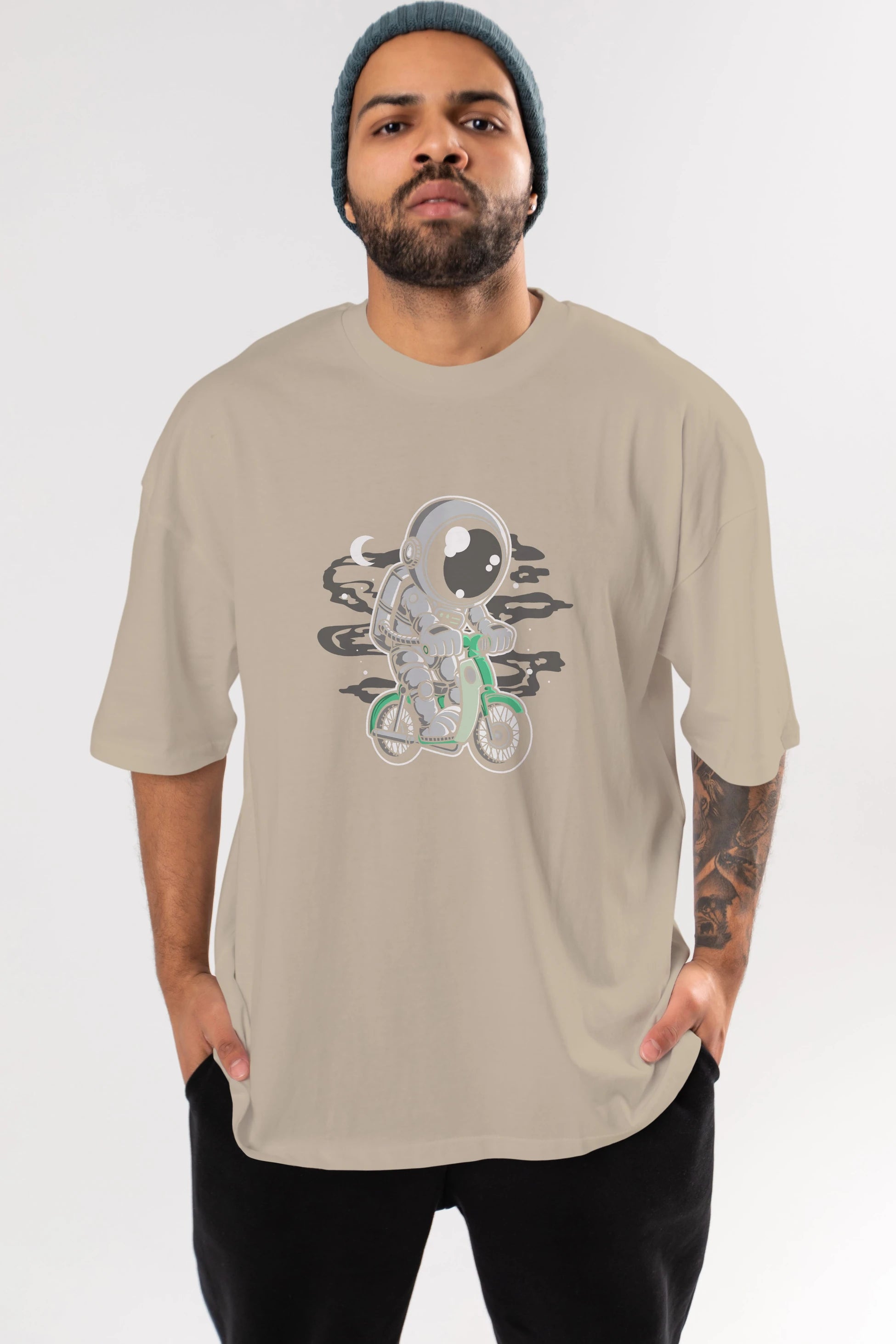 Astronaut Classic Motorbike Ön Baskılı Oversize t-shirt Erkek Kadın Unisex