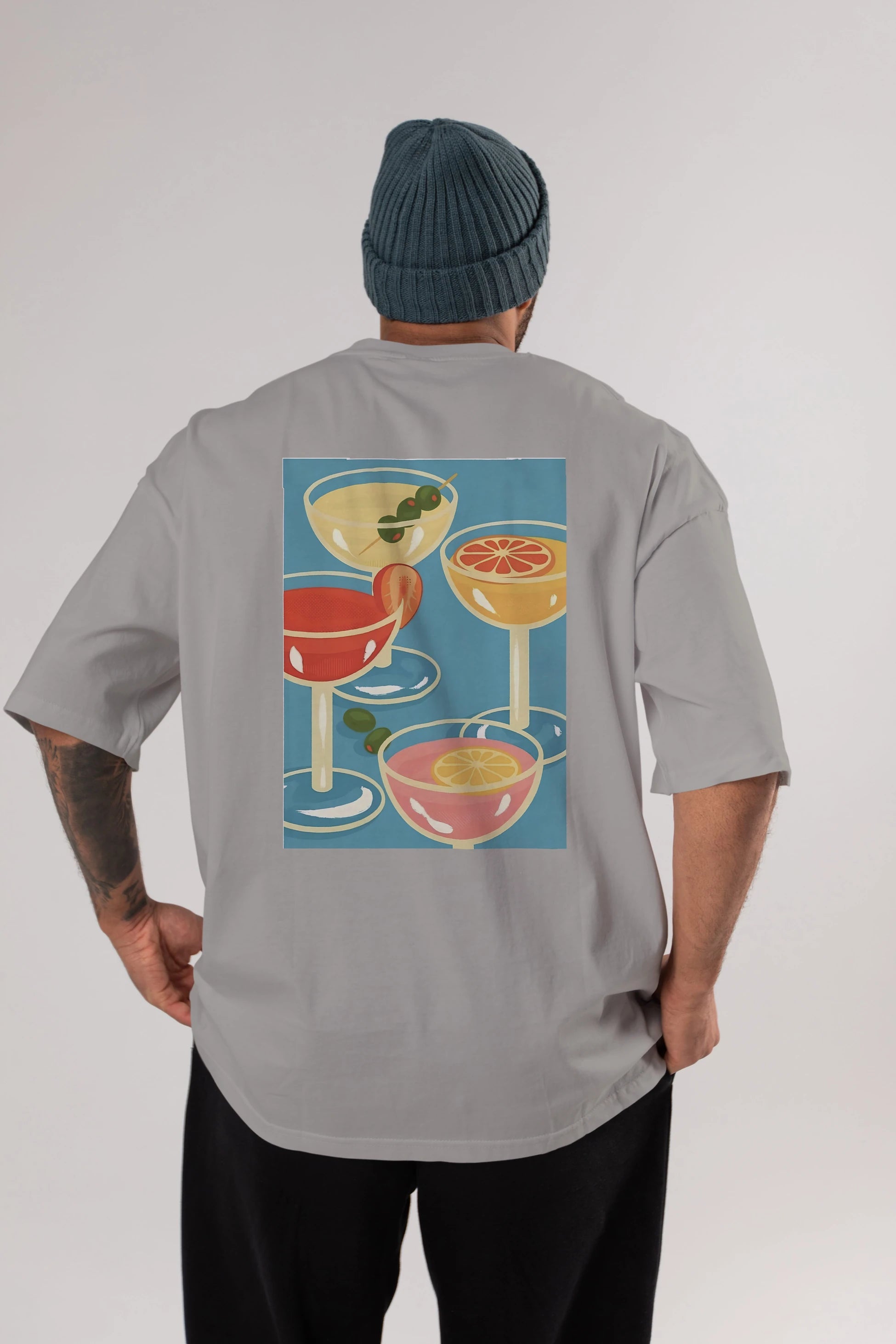 Cocktails Arka Baskılı Oversize t-shirt Erkek Kadın Unisex %100 Pamuk Bisiklet Yaka tişort