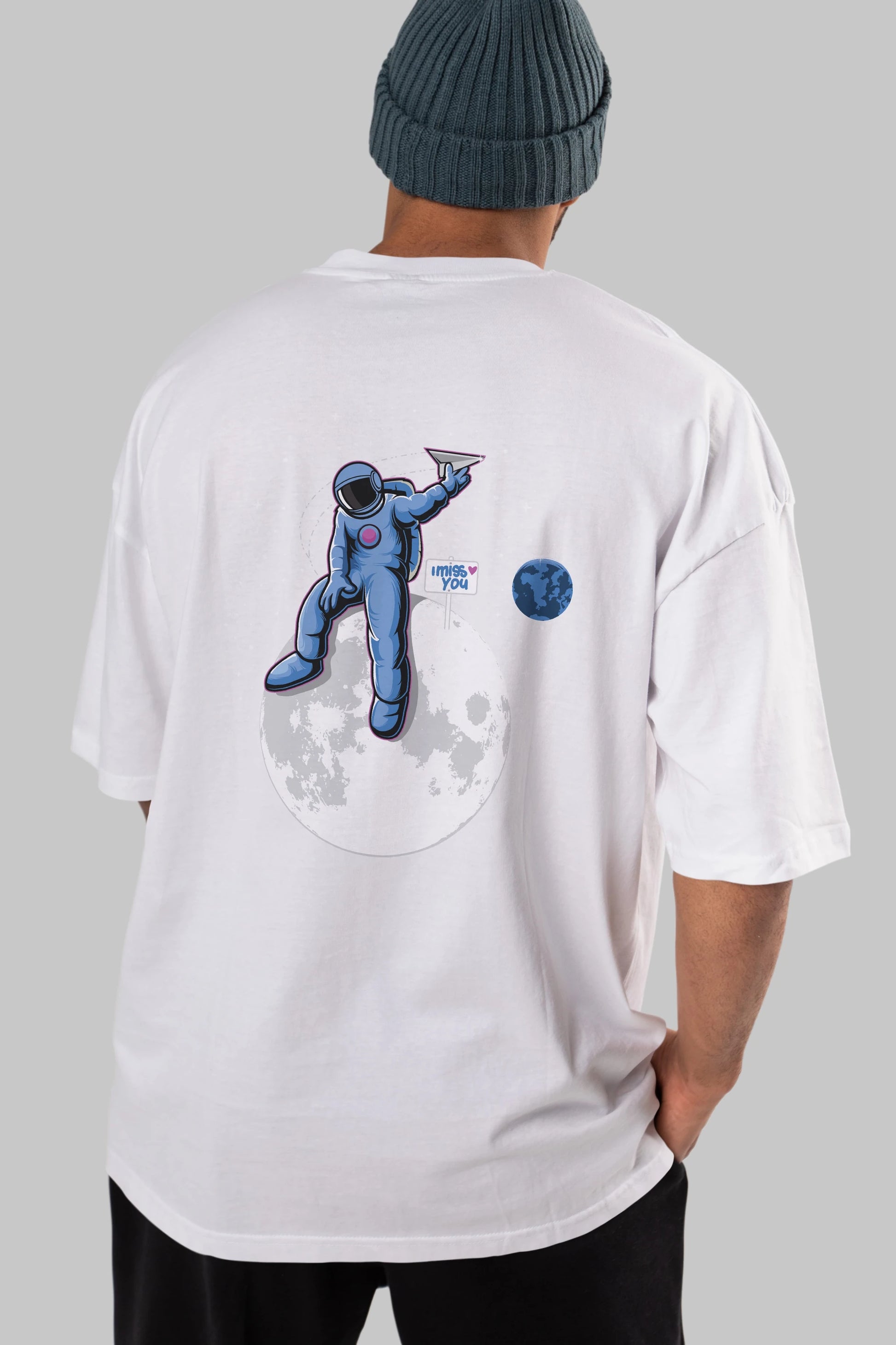 Astro Missing Earth Arka Baskılı Oversize t-shirt Erkek Kadın Unisex