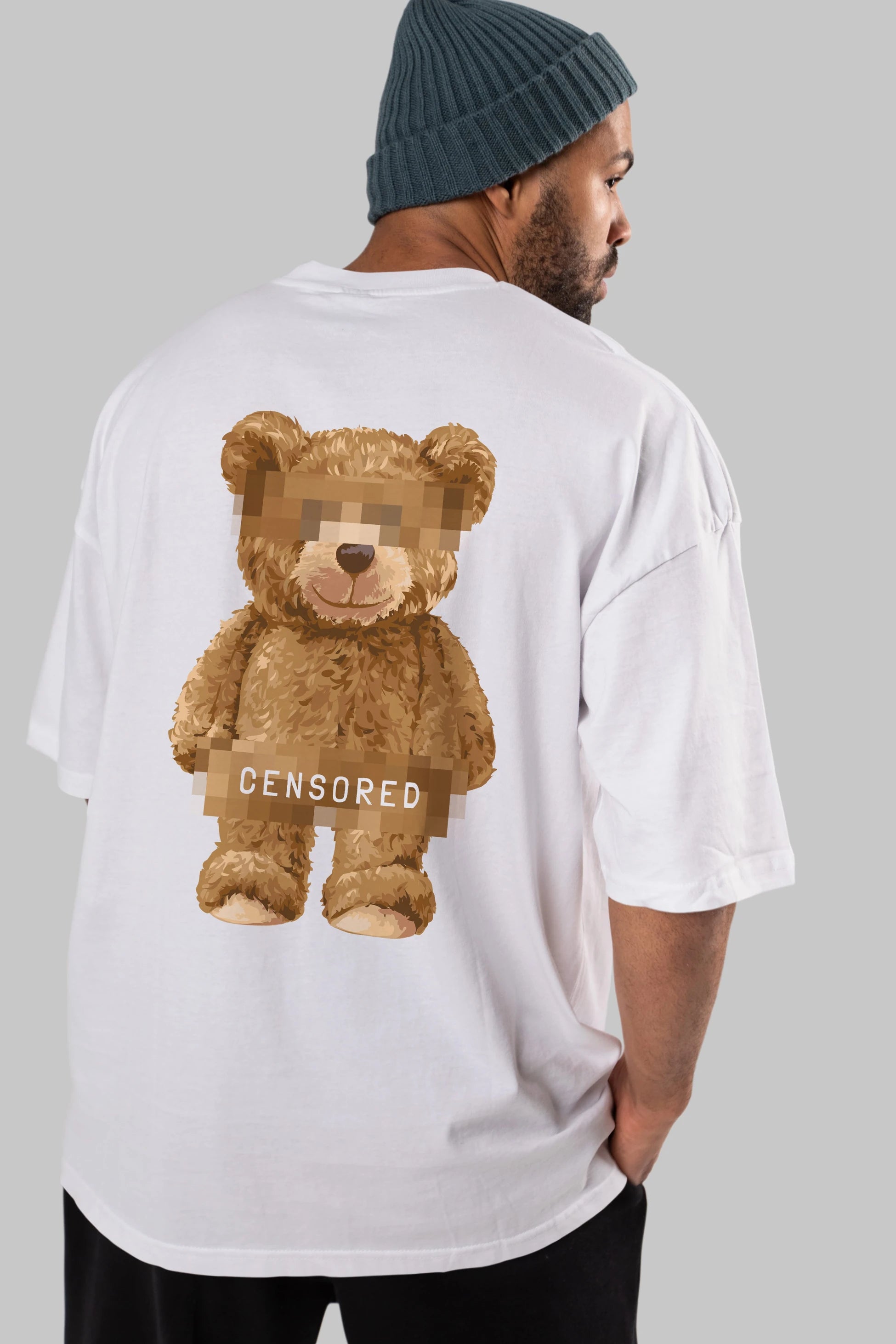 Teddy Bear Censored Arka Baskılı Oversize t-shirt Erkek Kadın Unisex %100 Pamuk