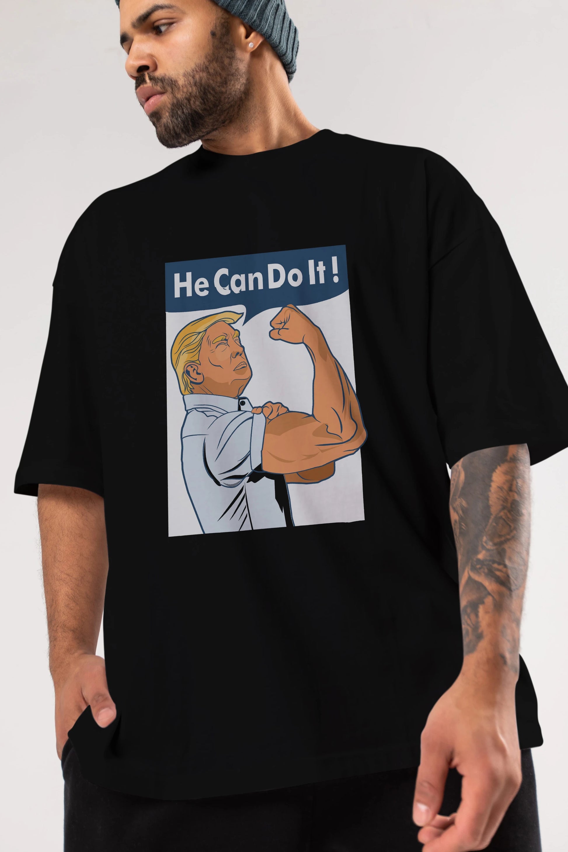 He Can Do It Trump Ön Baskılı Oversize t-shirt Erkek Kadın Unisex %100 Pamuk tişort
