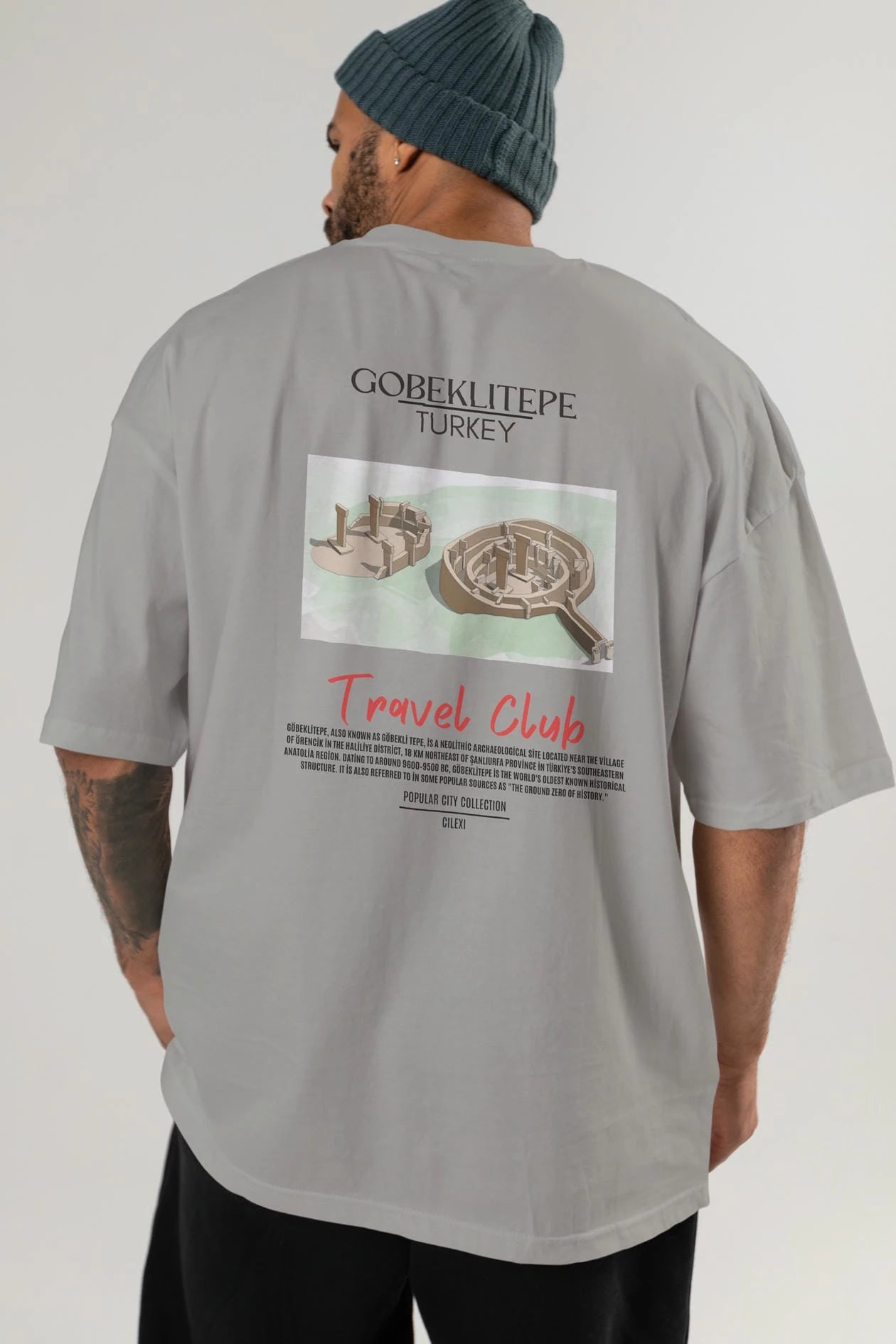 Gobeklitepe Turkey Arka Baskılı Oversize t-shirt Erkek Kadın Pamuk Bisiklet Yaka tişort