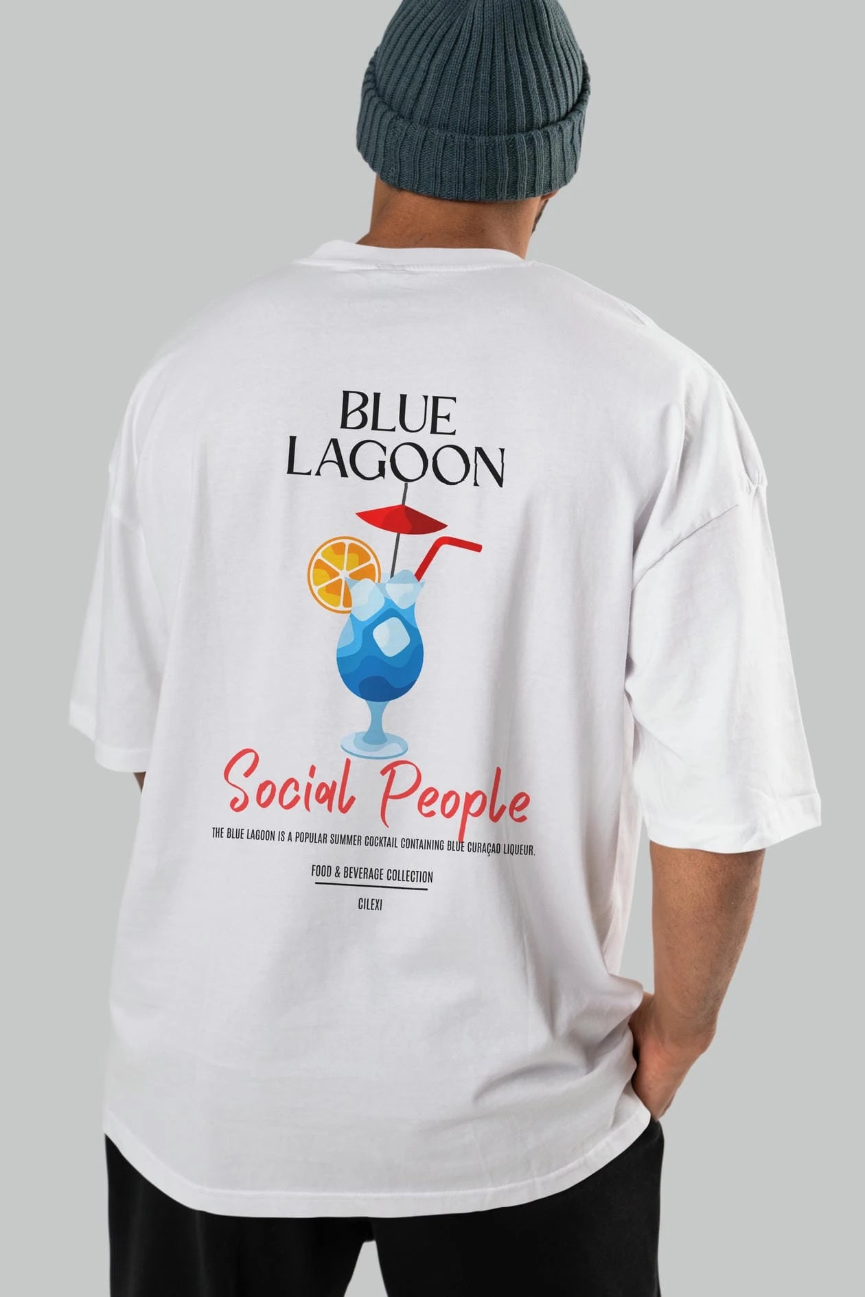Blue Lagoon Kokteyl Serisi Baskılı Oversize t-shirt Erkek Kadın Unisex %100 Pamuk Bisiklet Yaka tişort