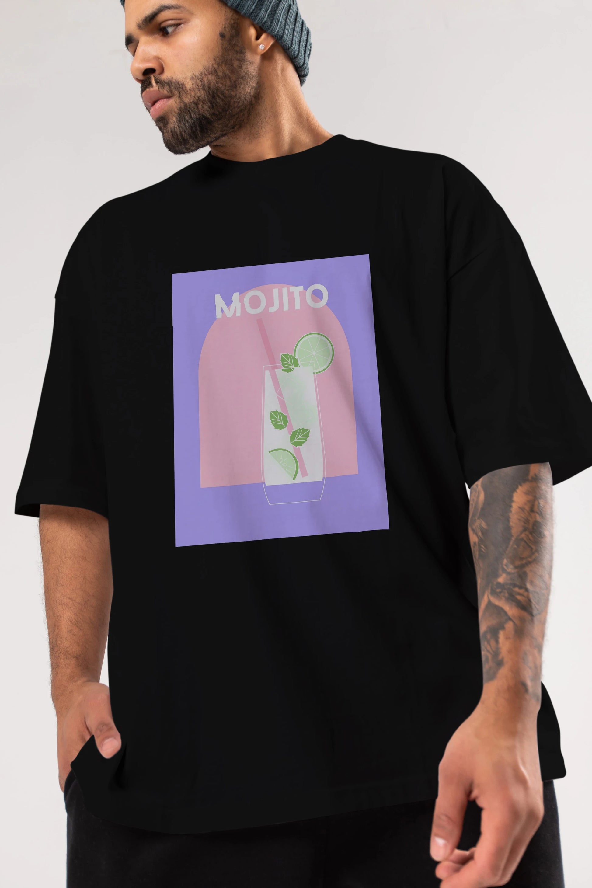 Mojito 2 Ön Baskılı Oversize t-shirt Erkek Kadın Unisex %100 Pamuk Bisiklet Yaka tişort