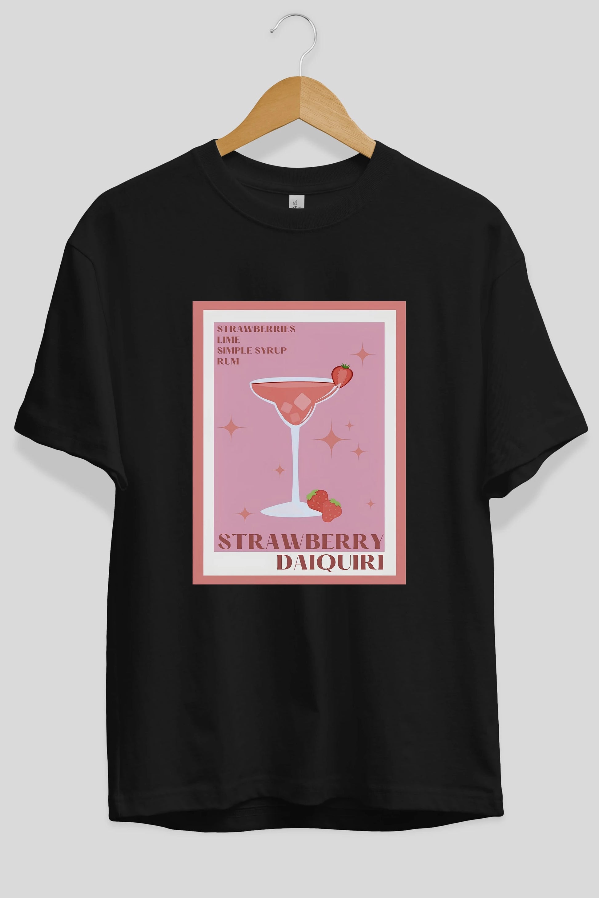 Strawberry Daiquiri Ön Baskılı Oversize t-shirt Erkek Kadın Unisex %100 Pamuk Bisiklet Yaka tişort