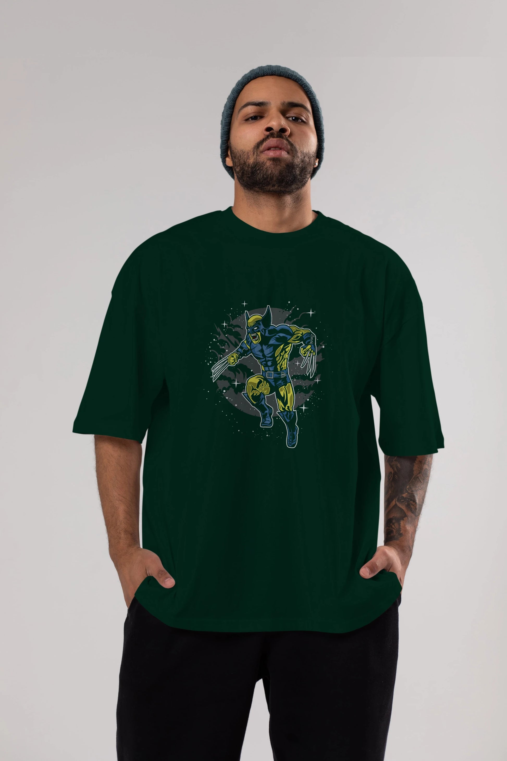 Wolverine Ön Baskılı Oversize t-shirt Erkek Kadın Unisex %100 Pamuk tişort